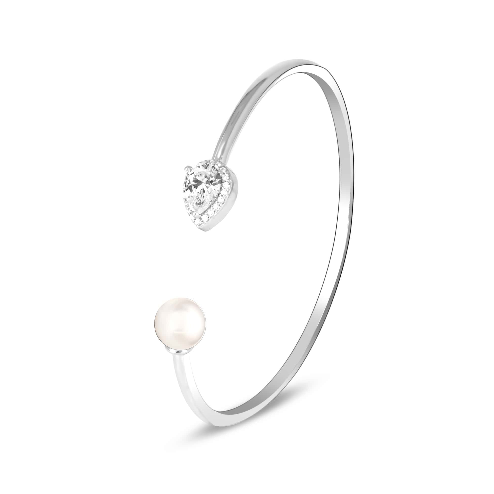 Silver CZ Tear Accent Cuff Kada