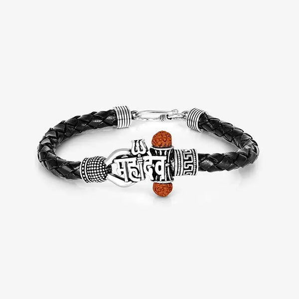 Mahadev Engraved Silver Bracelet