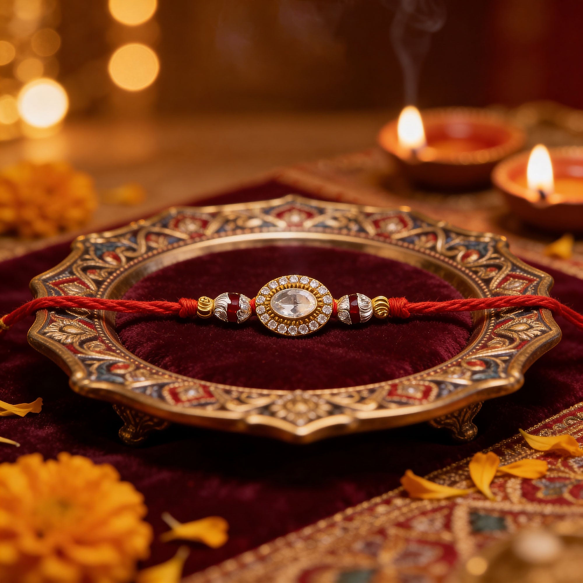 Oval Stone Halo Gems Rakhi