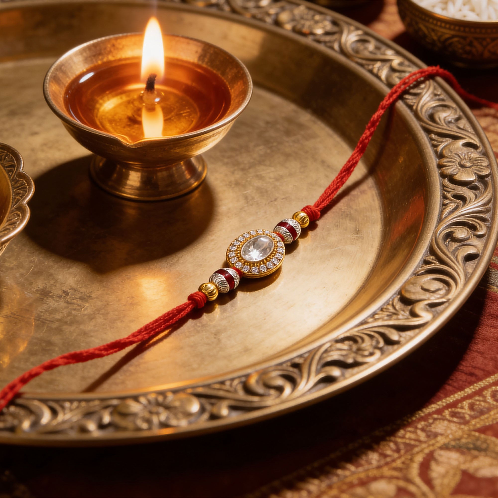 Oval Stone Halo Gems Rakhi