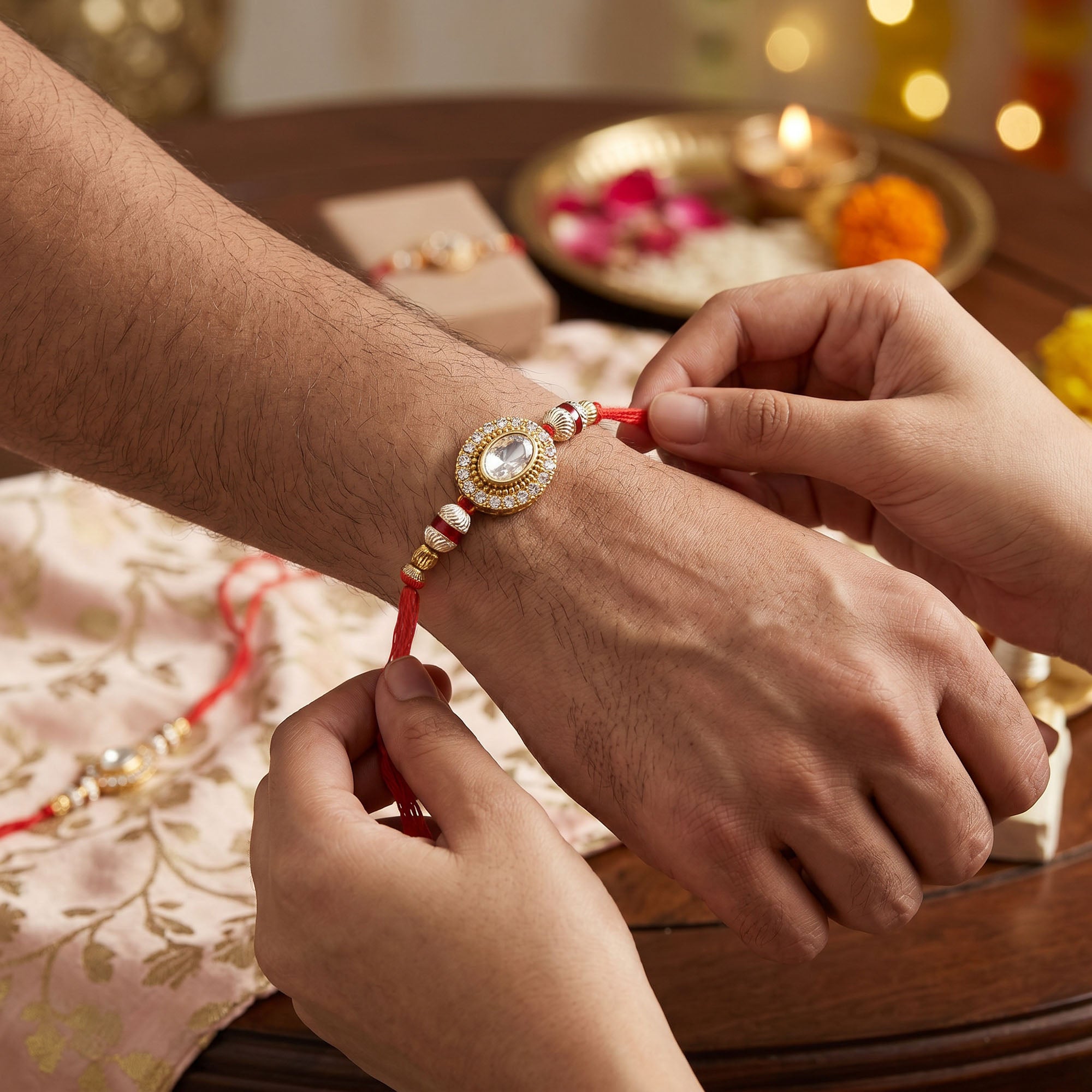 Oval Stone Halo Gems Rakhi