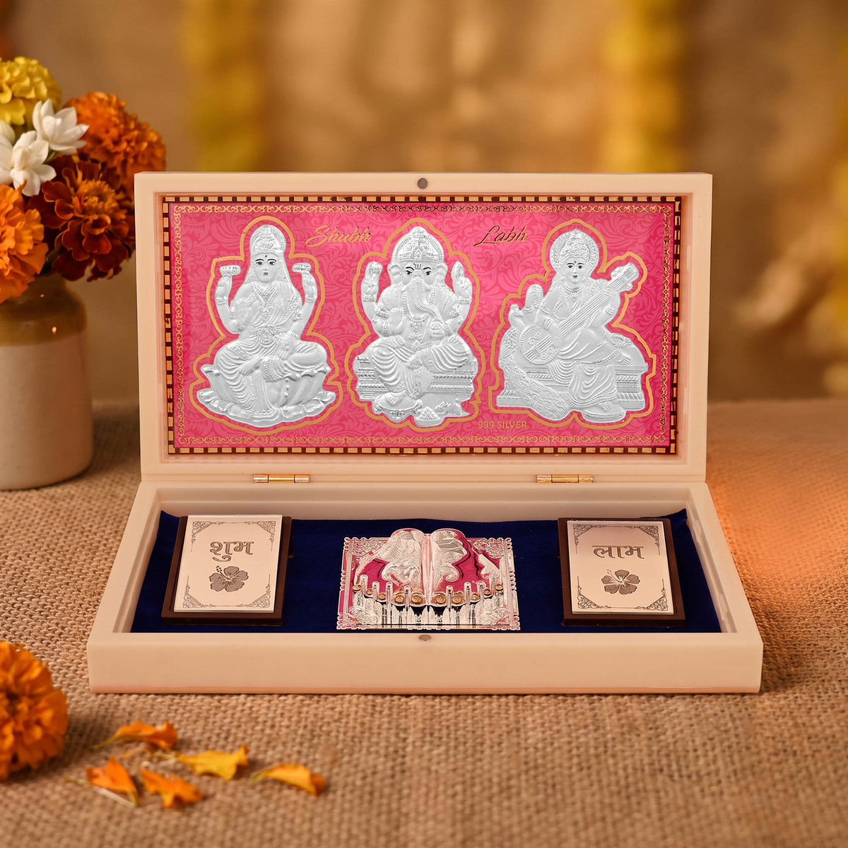 999 Silver Lakshmi Ganesh Saraswati Paduka Box
