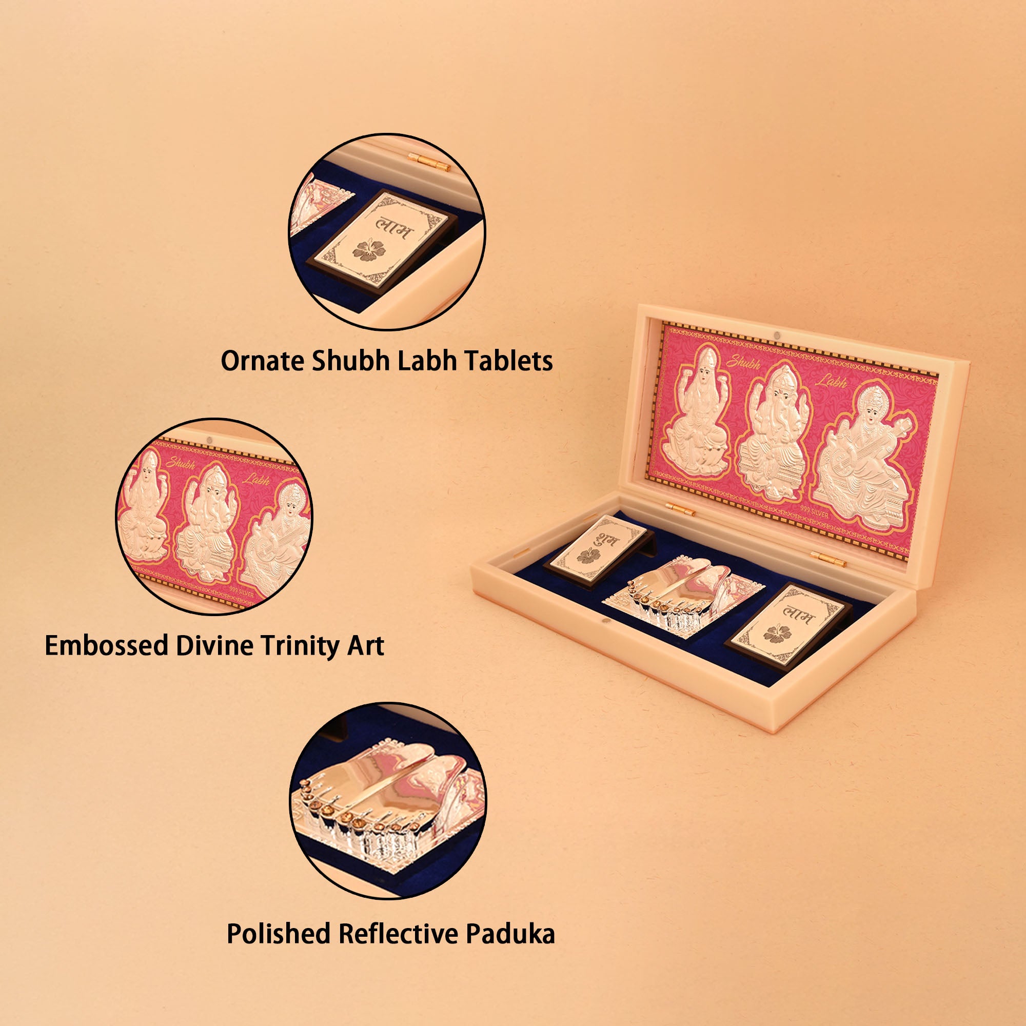 999 Silver Lakshmi Ganesh Saraswati Paduka Box