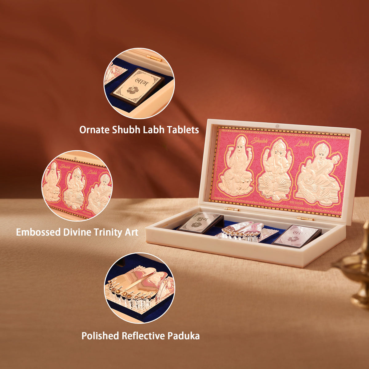 999 Silver Lakshmi Ganesh Saraswati Paduka Box