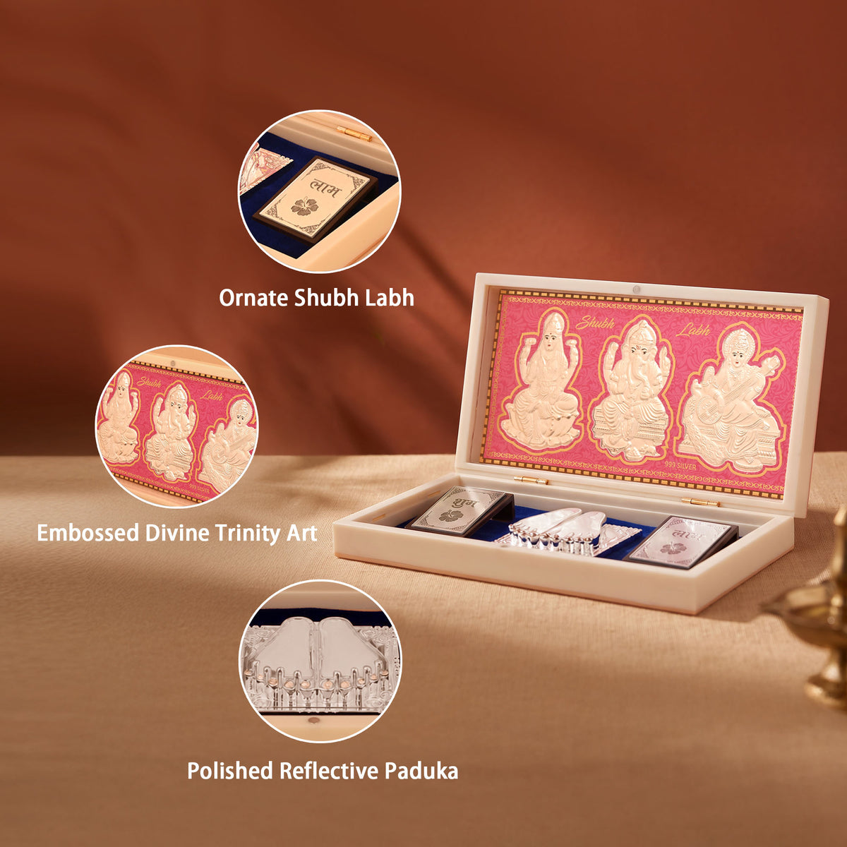 999 Silver Lakshmi Ganesh Saraswati Paduka Box
