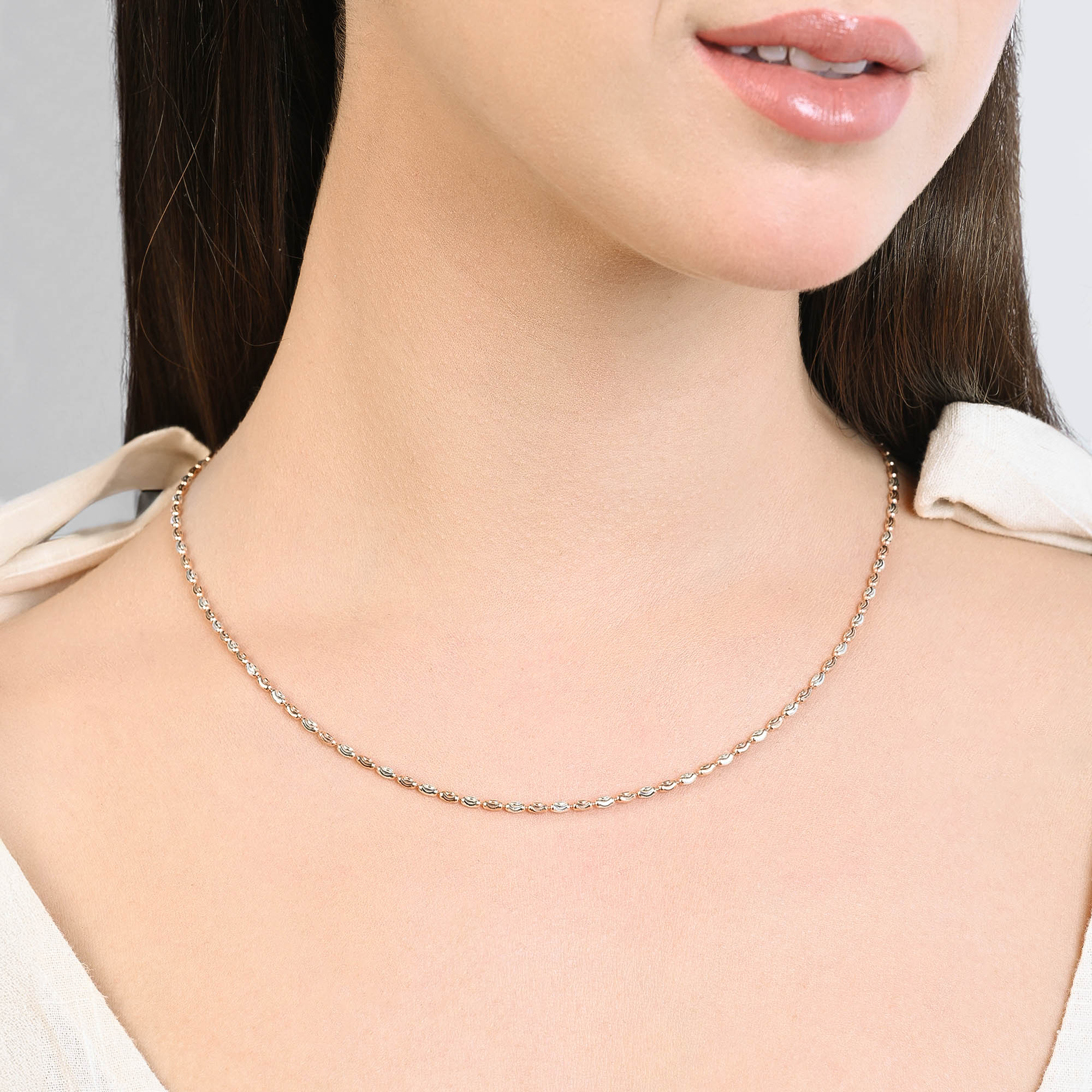 Dual-Tone Wave Beaded Silver Chain