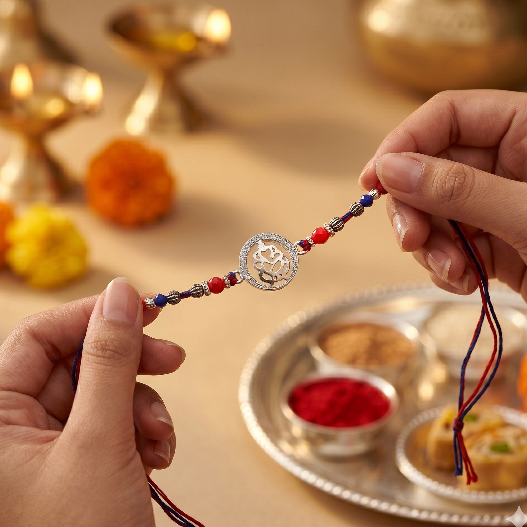 Ganpati Charm Beaded Thread Rakhi