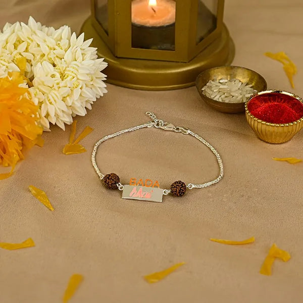 Silver 925 Bada Bhai Rakhi with Rudraksha - Touch925