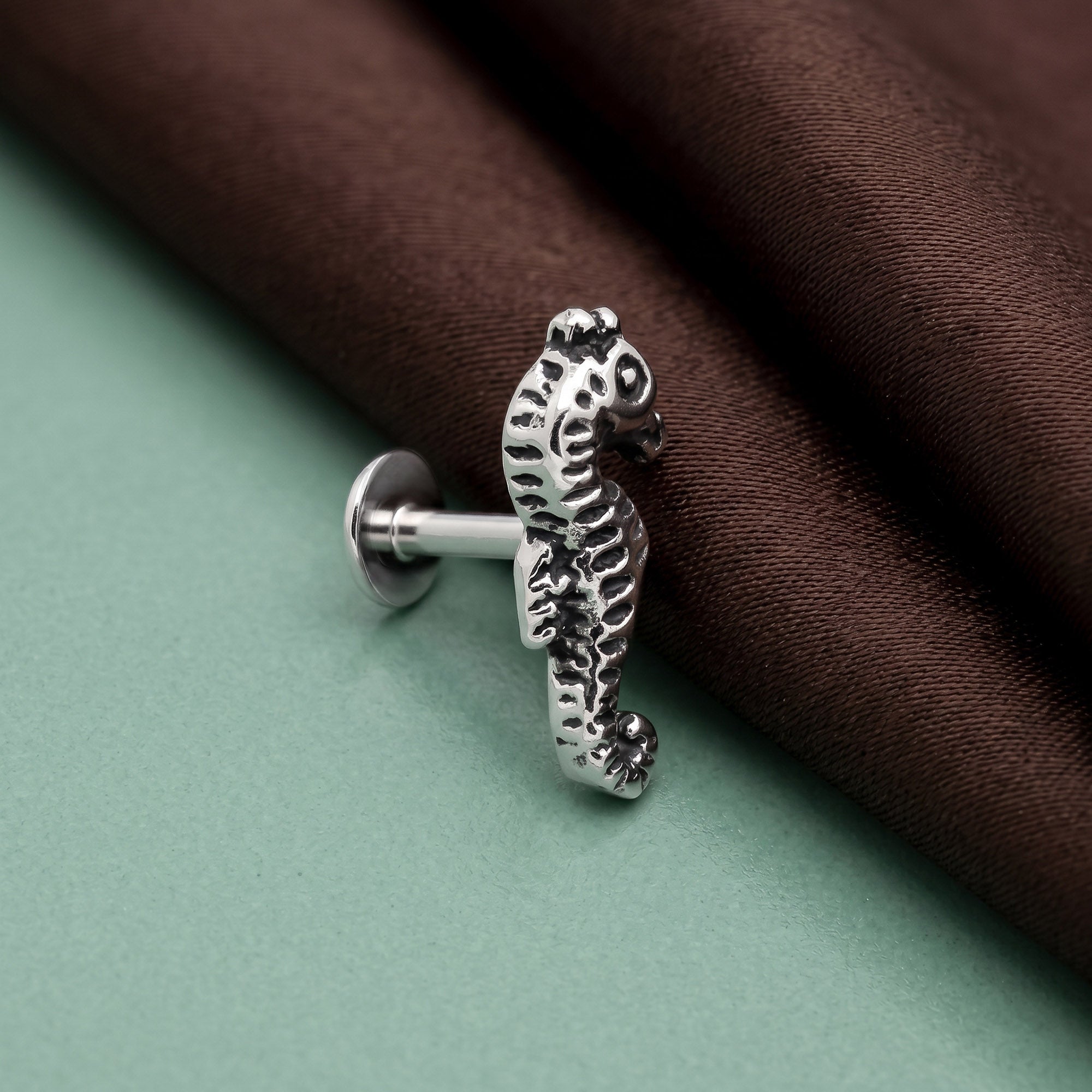 Oxidized Seahorse Silver Stud Earring