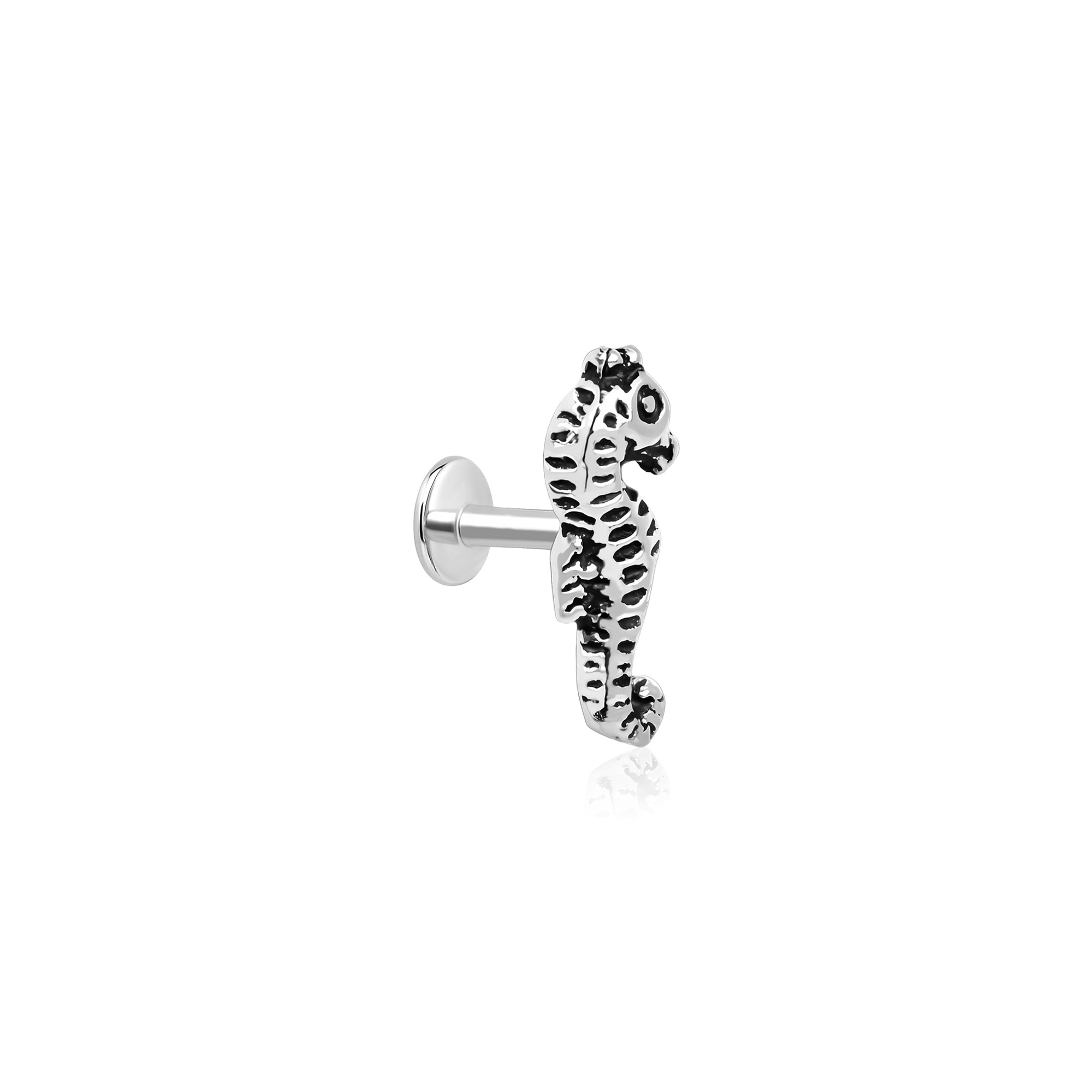 Oxidized Seahorse Silver Stud Earring