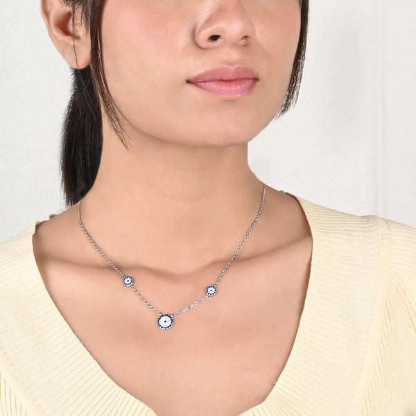 Circlular Blue Floral Necklace