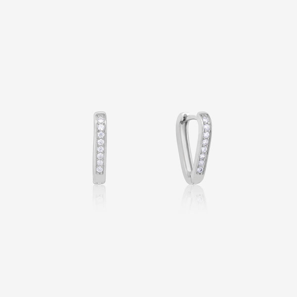 Classic Triangular CZ Silver Hoops