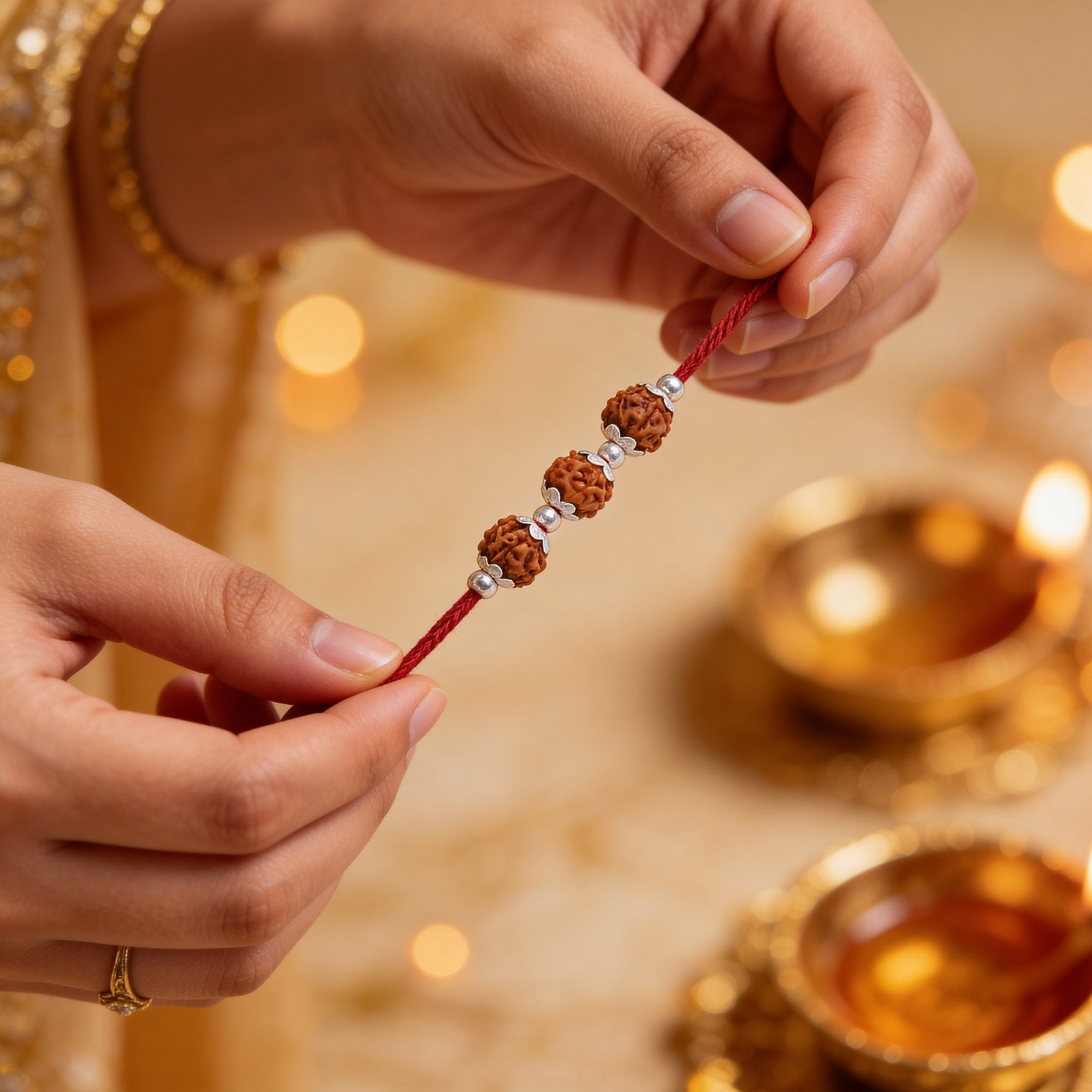 Triple Blessing Rudraksha Rakhi