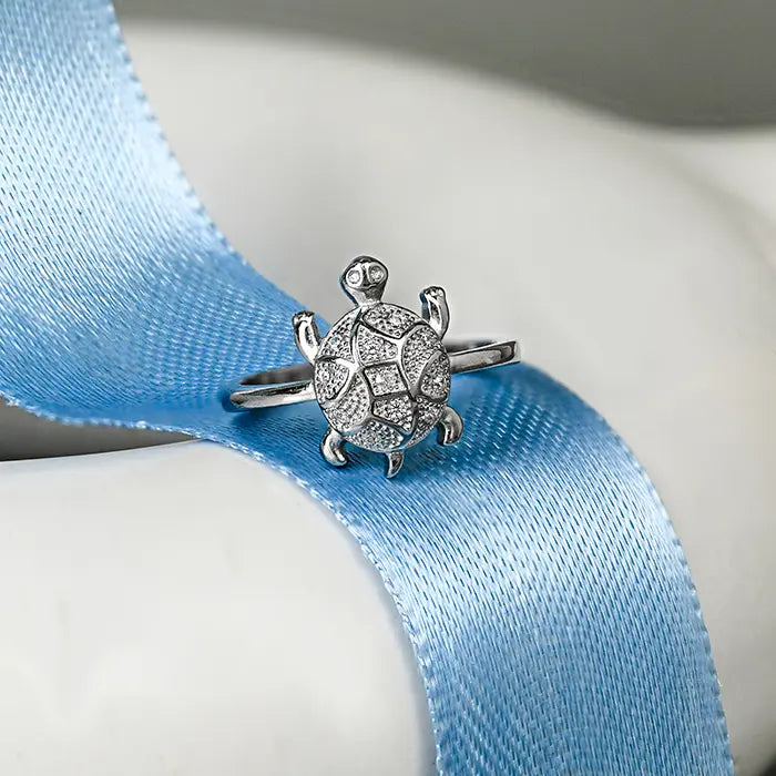 Asymmetrical Silver Tortoise Ring - Touch925