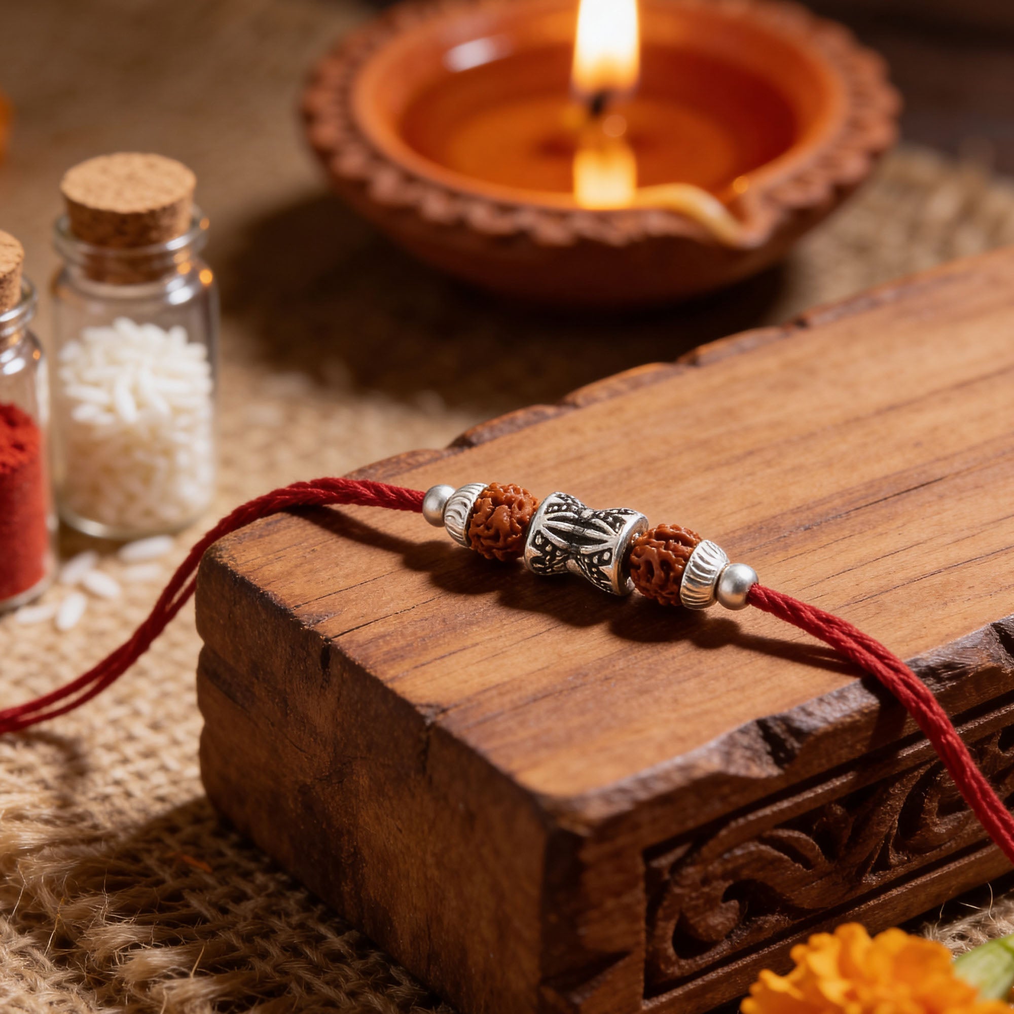 Silver Rudraksha Dumroo Rakhi