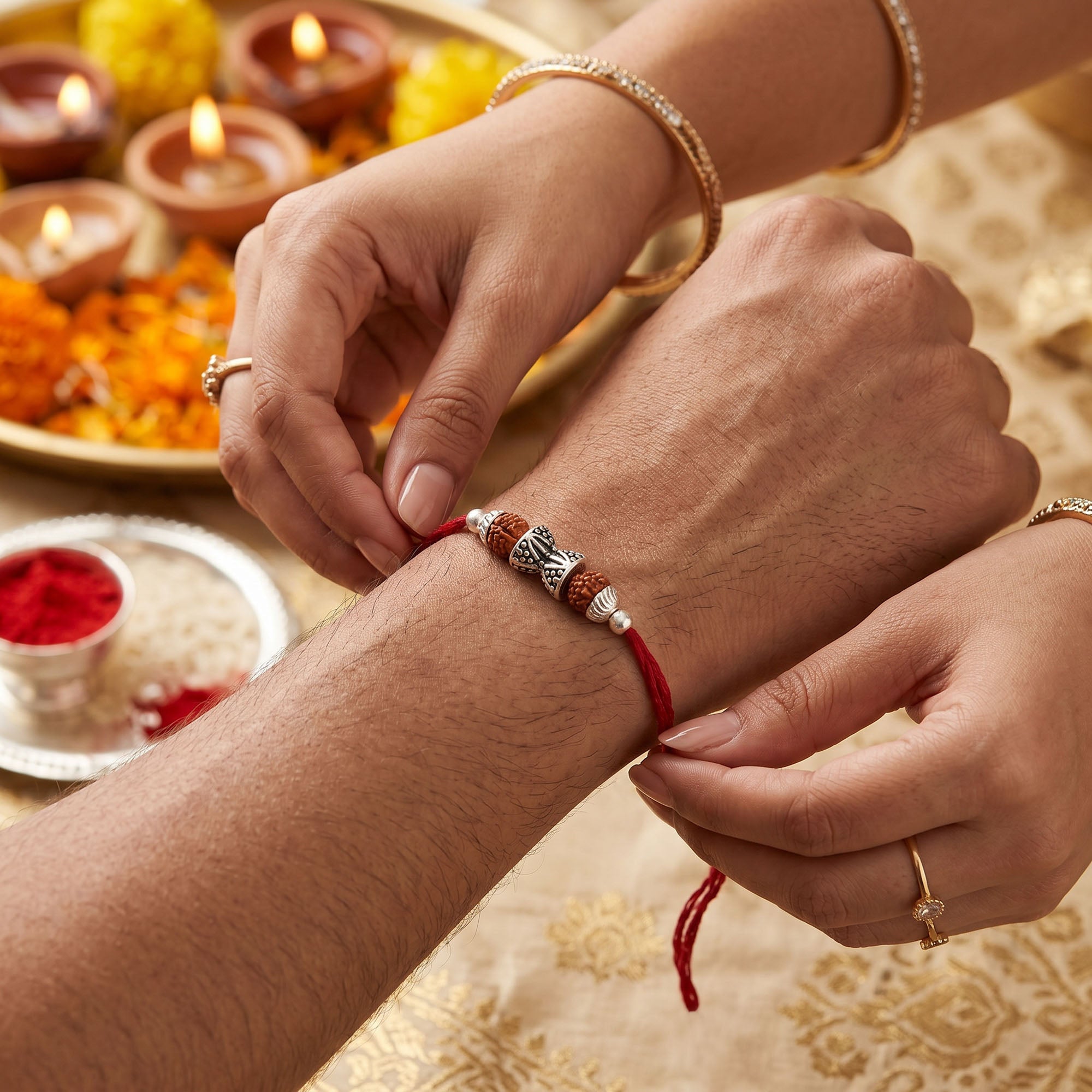 Silver Rudraksha Dumroo Rakhi