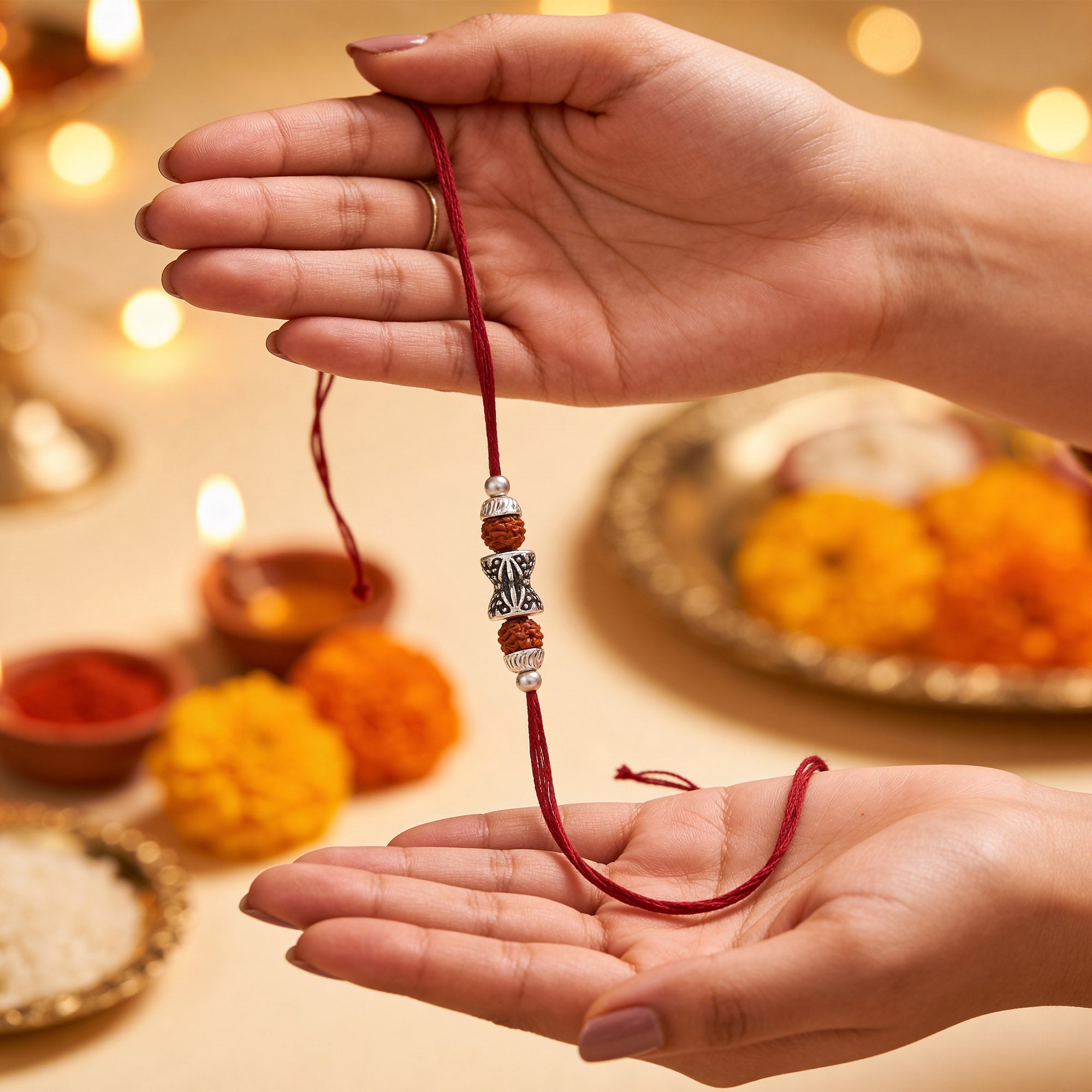 Silver Rudraksha Dumroo Rakhi