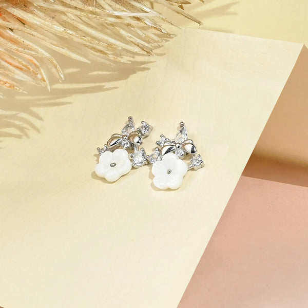 Floral Grace CZ-Studded Stud Earrings