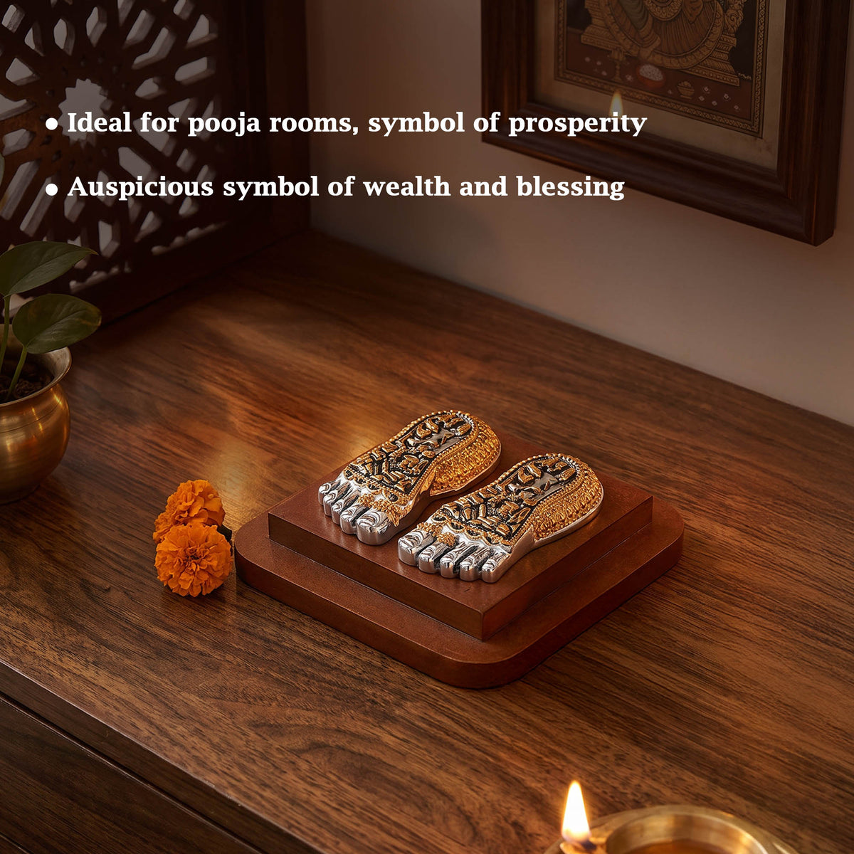 Mahalaxmi Charan 24K & 999 Silver Plated Paduka
