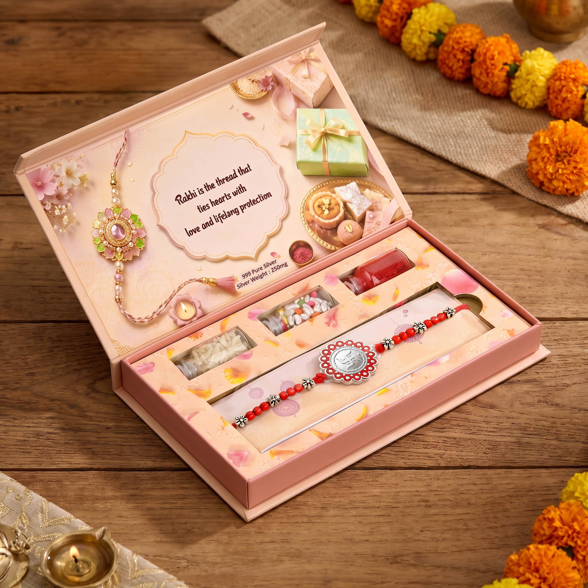 Om Silver Rakhi Gift Box