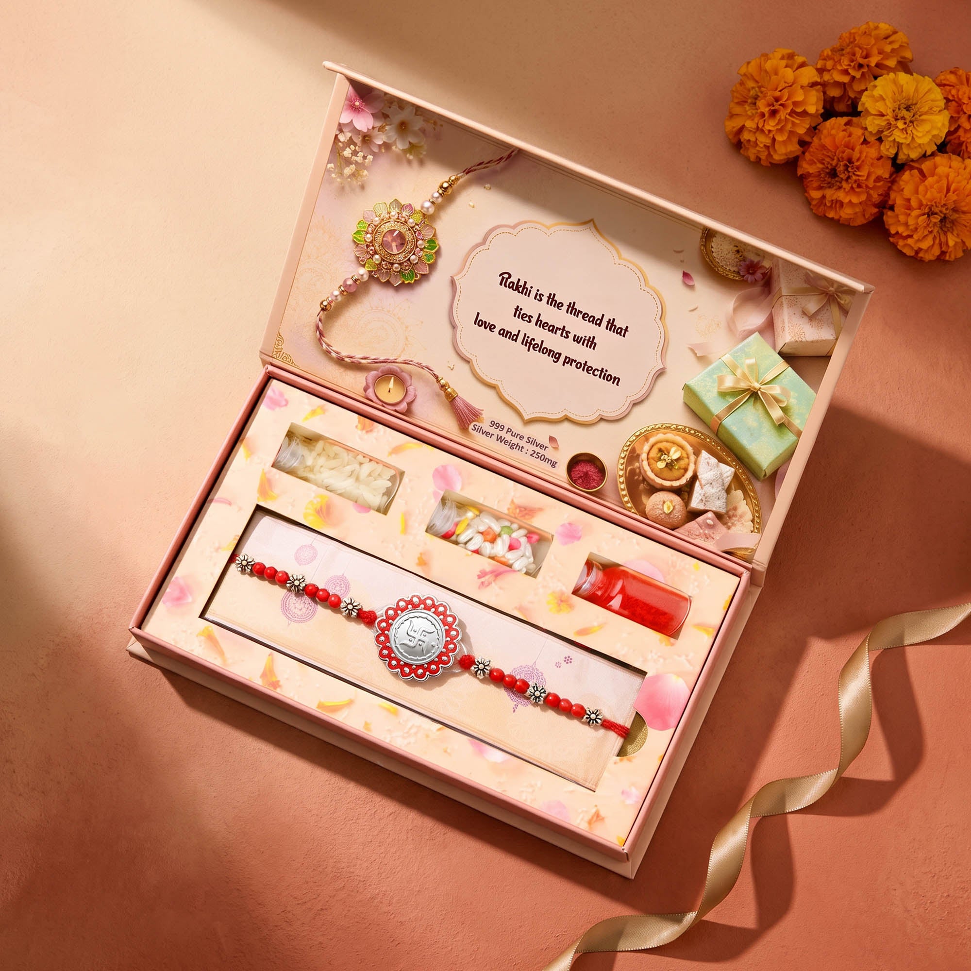 Om Silver Rakhi Gift Box