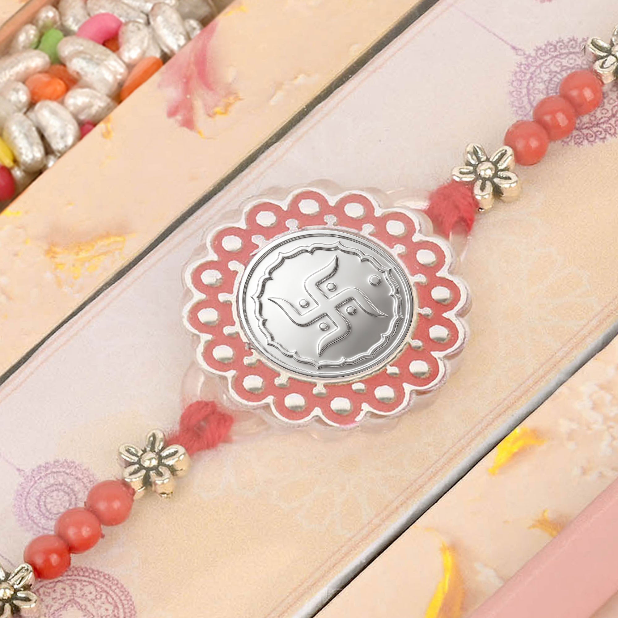 Om Silver Rakhi Gift Box
