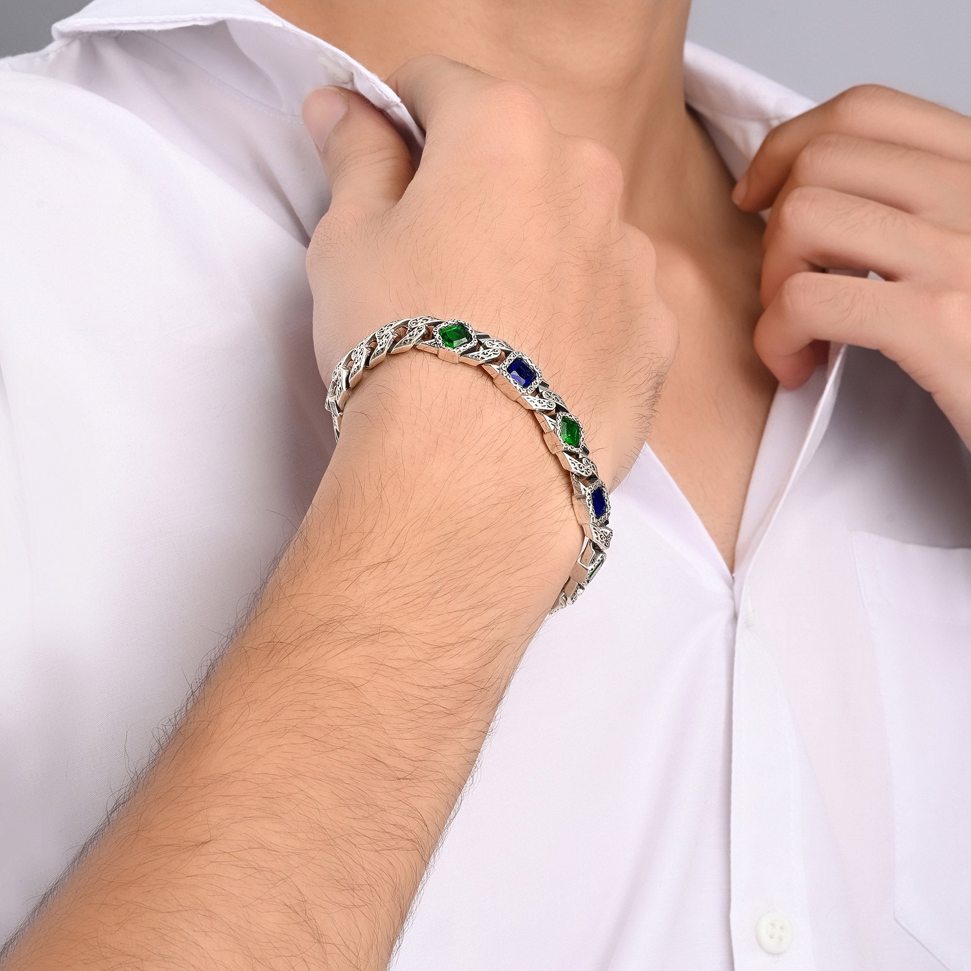 Dual-Tone Gemstone Link Bracelet