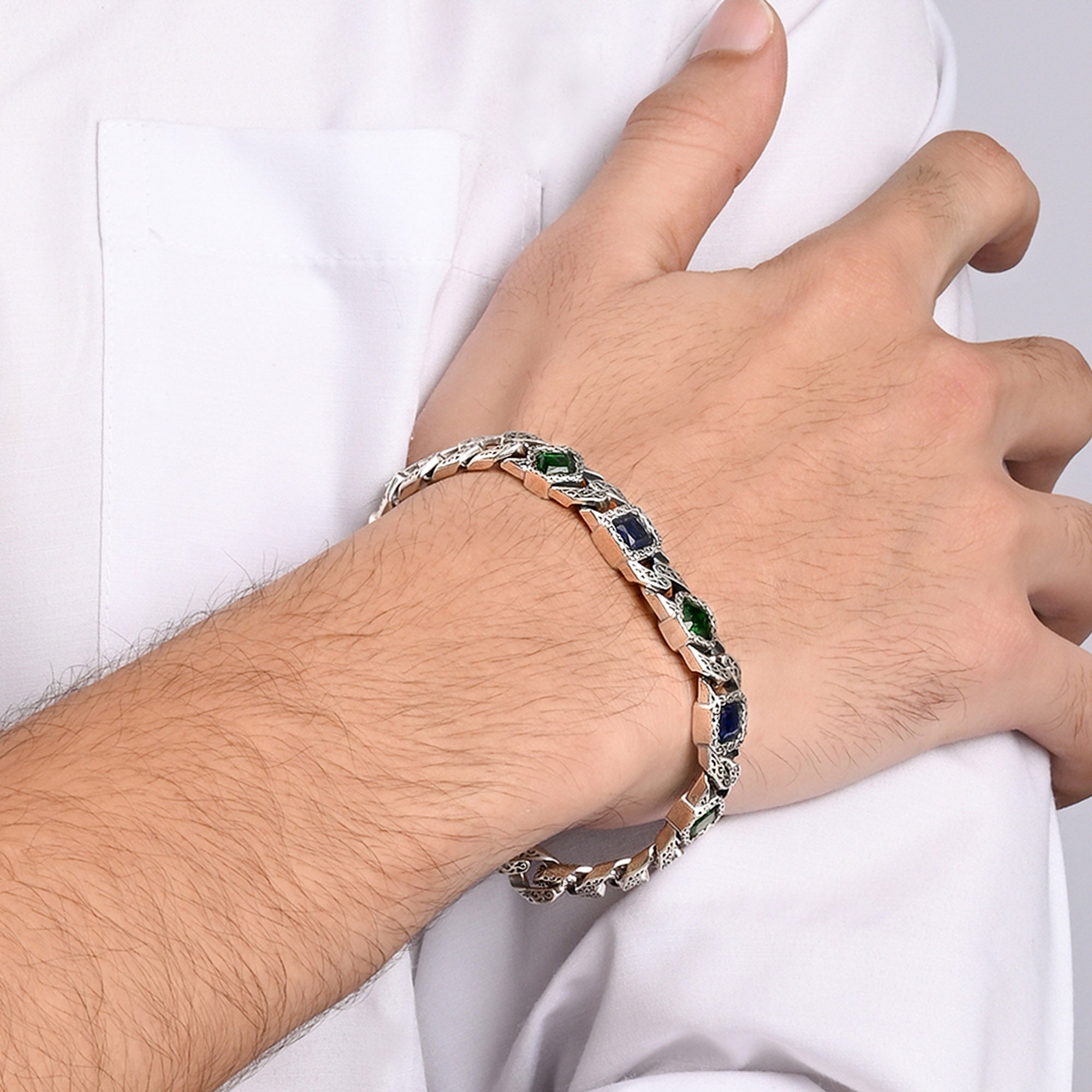 Dual-Tone Gemstone Link Bracelet