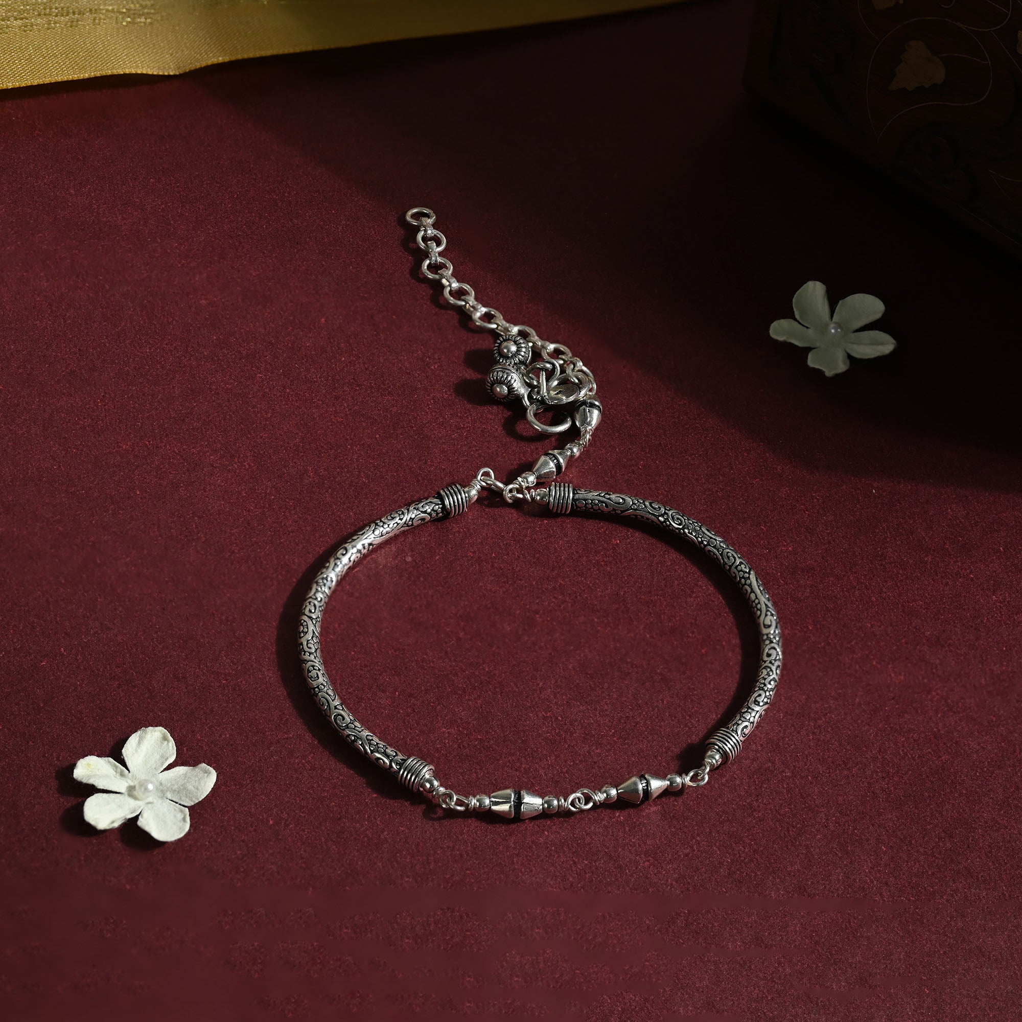 Cylindrical Link Silver Anklet