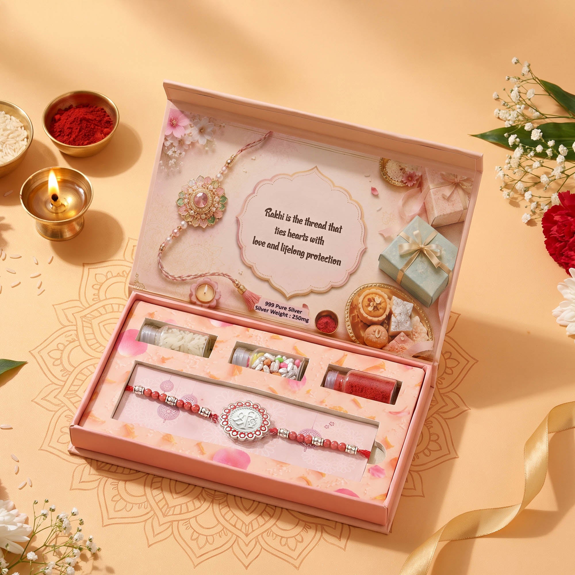 Om Silver Rakhi Gift Box