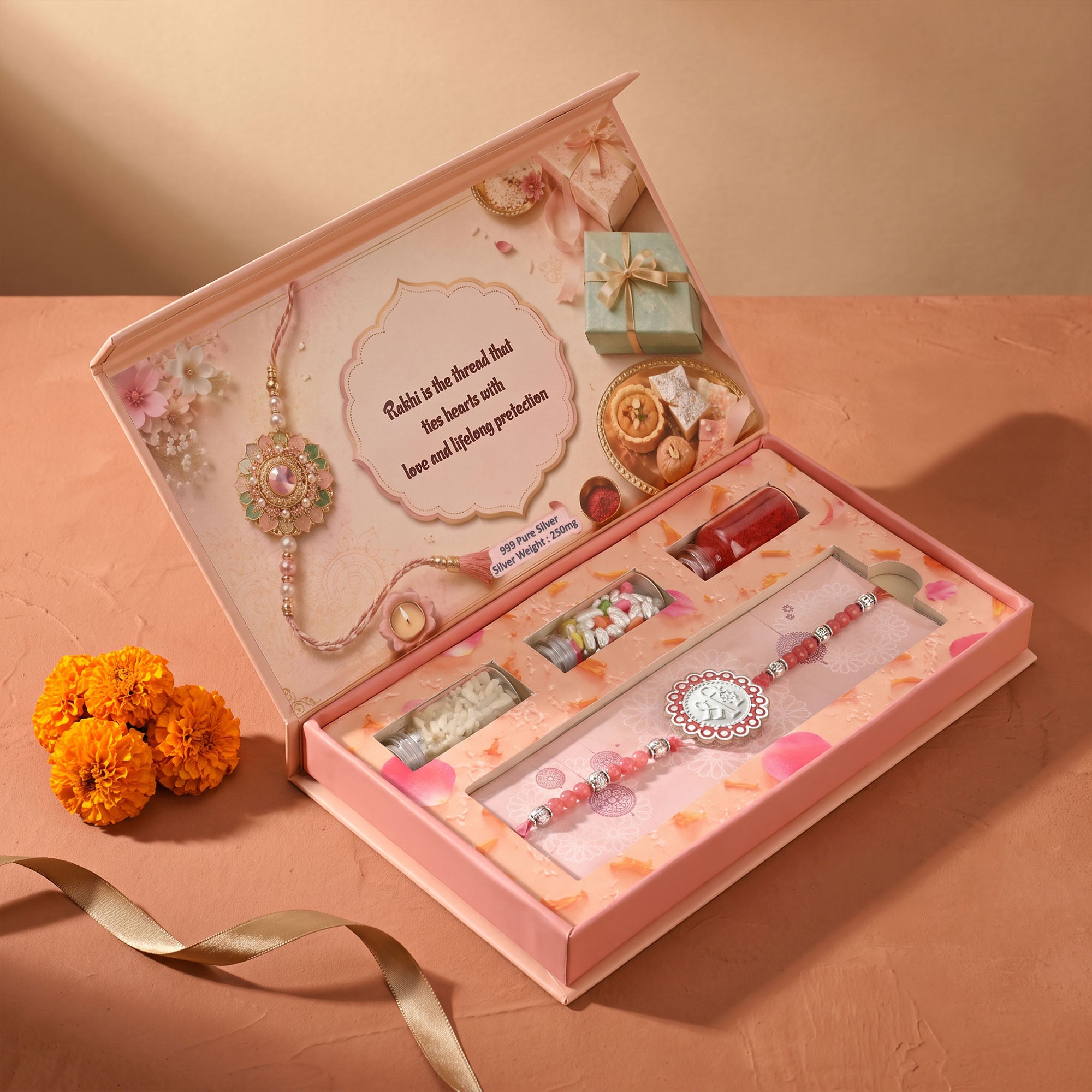 Om Silver Rakhi Gift Box