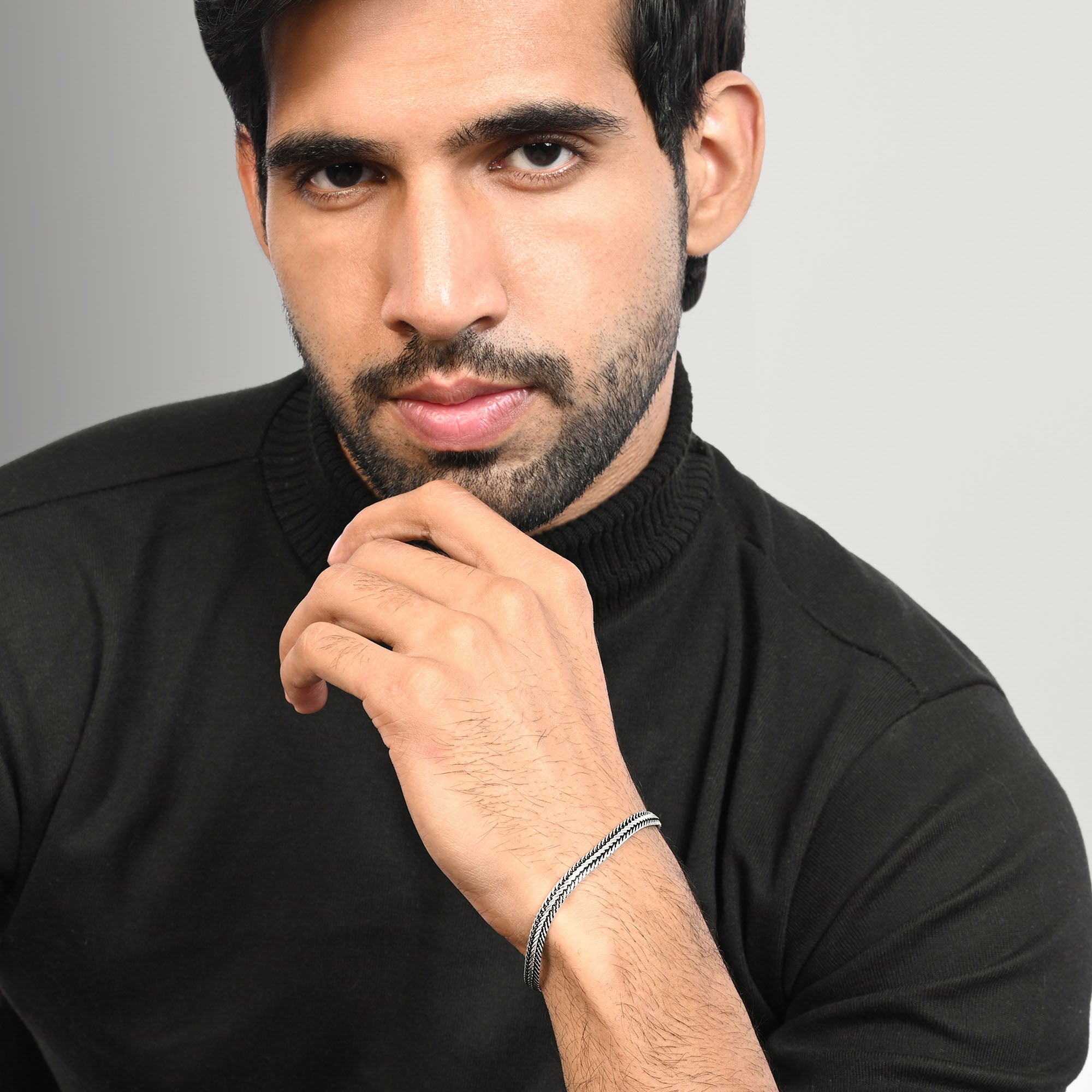 Woven Oxidised Silver Chain Bracelet