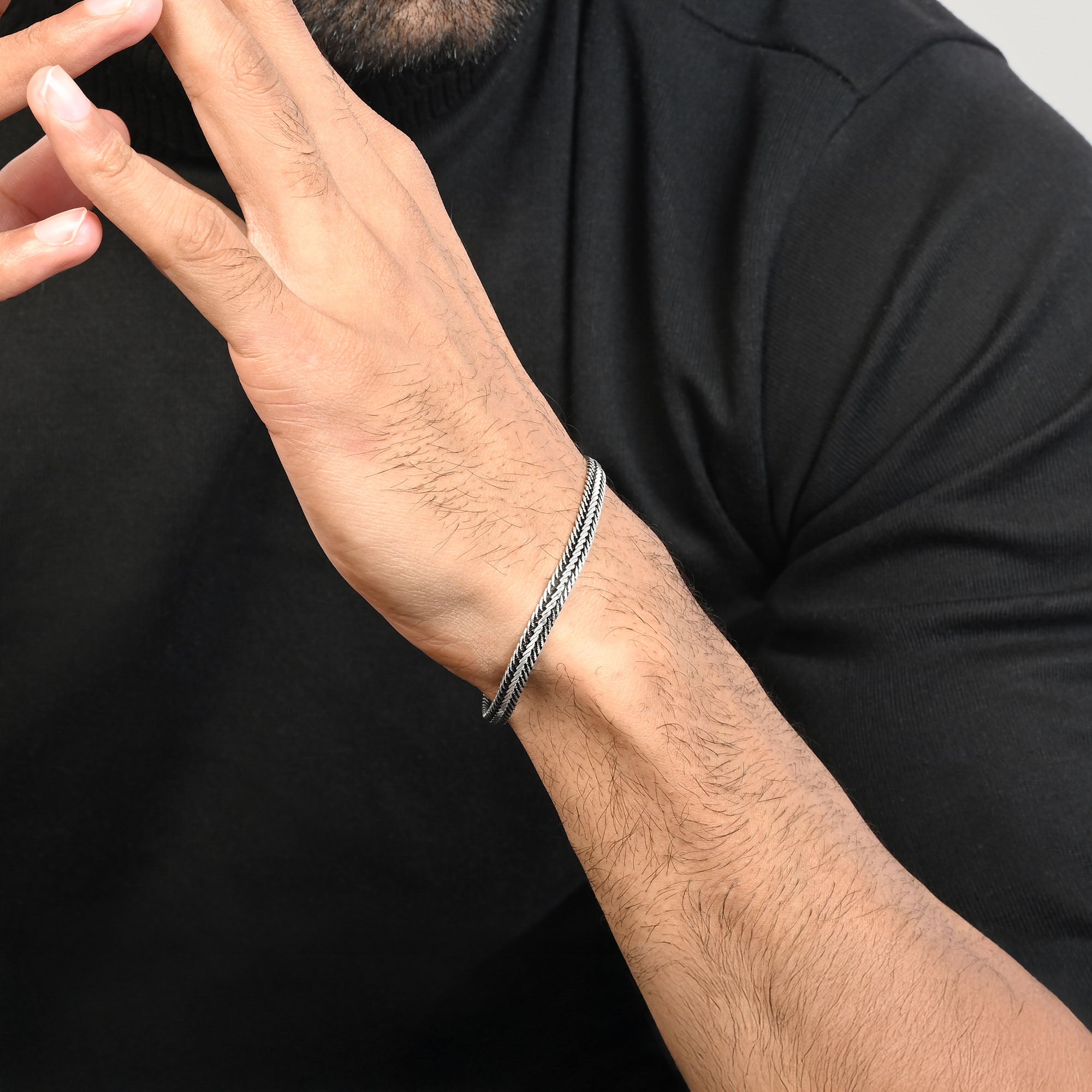 Woven Oxidised Silver Chain Bracelet