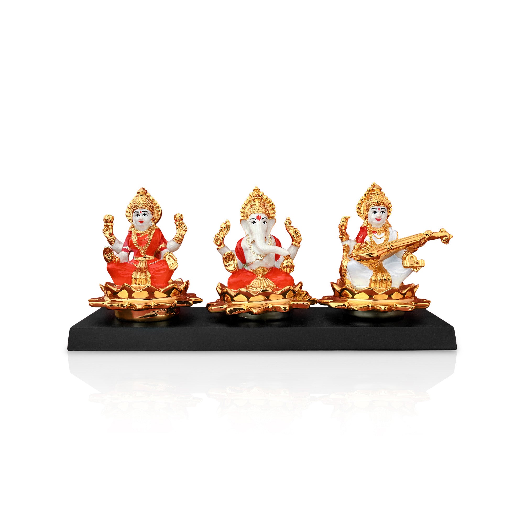 24K Gold Plated Lakshmi Ganesh Saraswati Idol Set