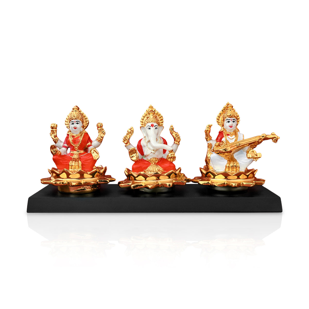 24K Gold Plated Lakshmi Ganesh Saraswati Idol Set