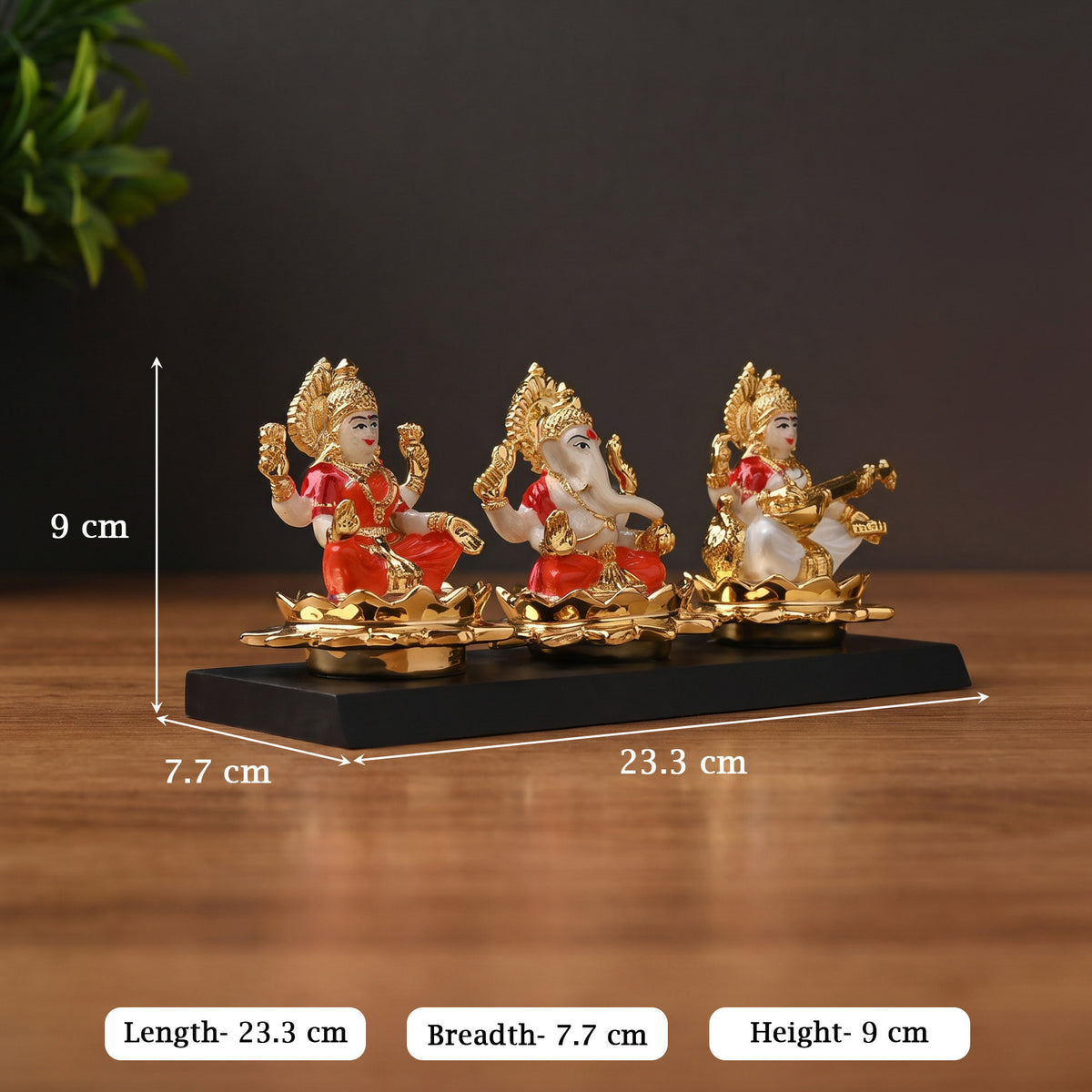 24K Gold Plated Lakshmi Ganesh Saraswati Idol Set