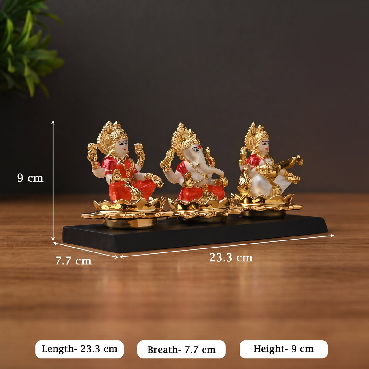 24K Gold Plated Lakshmi Ganesh Saraswati Idol Set