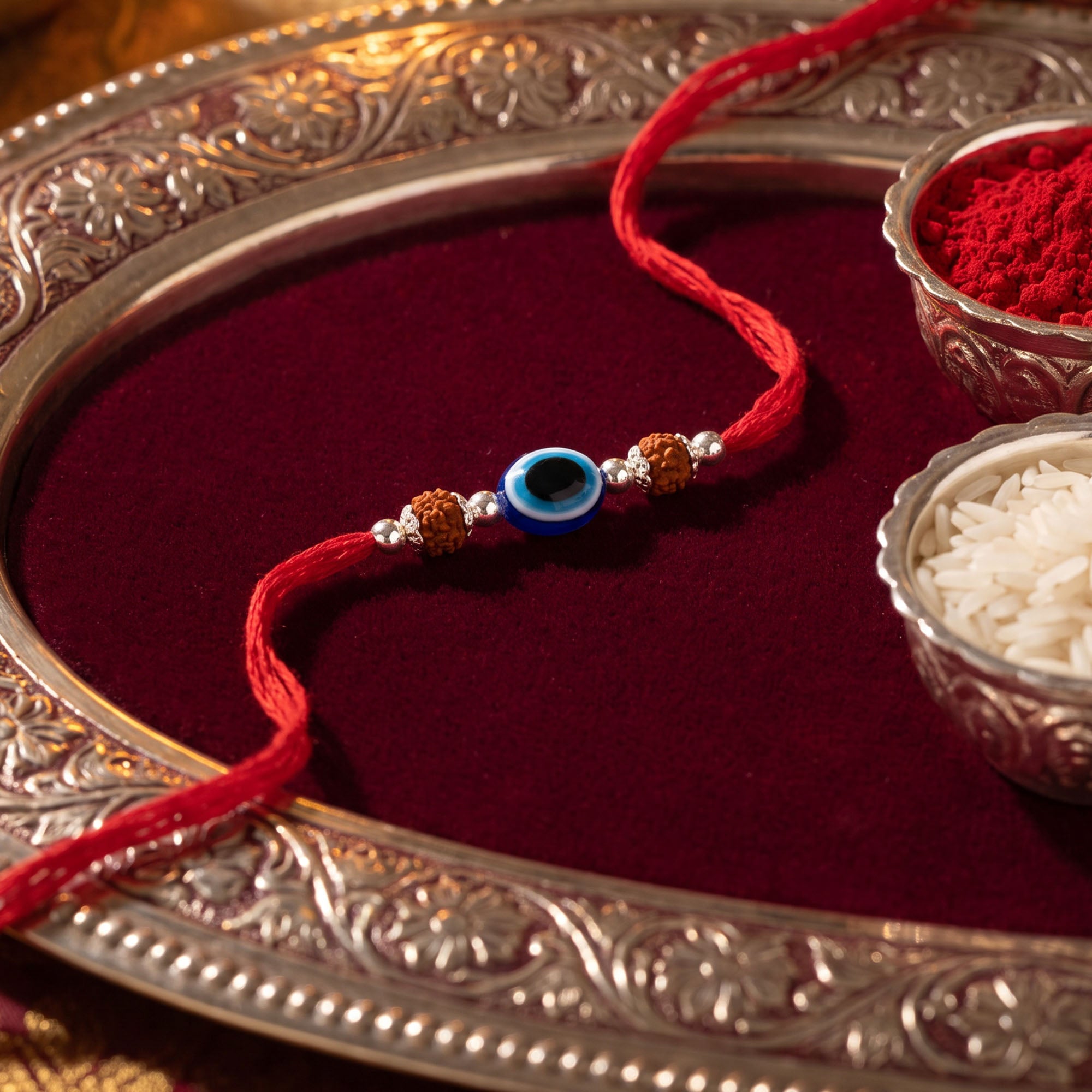 Silver Evil Eye Rudraksha Rakhi