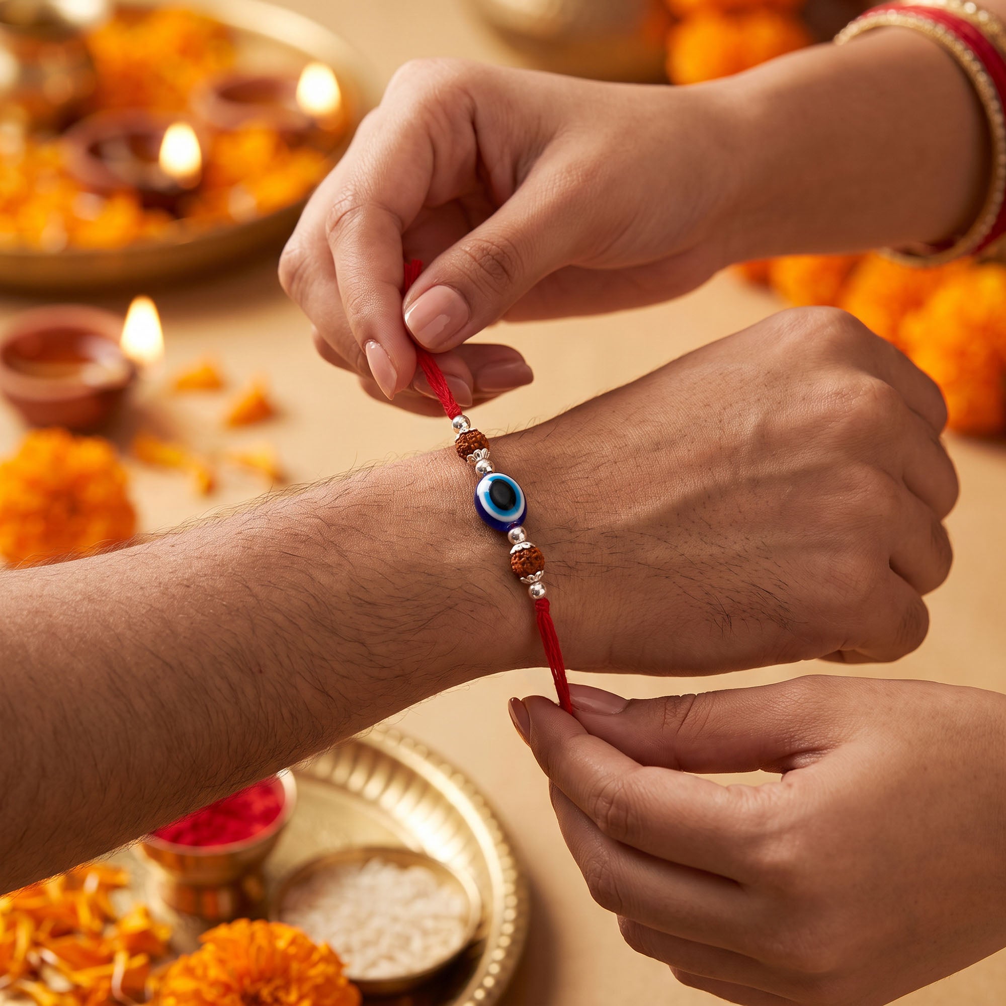 Silver Evil Eye Rudraksha Rakhi