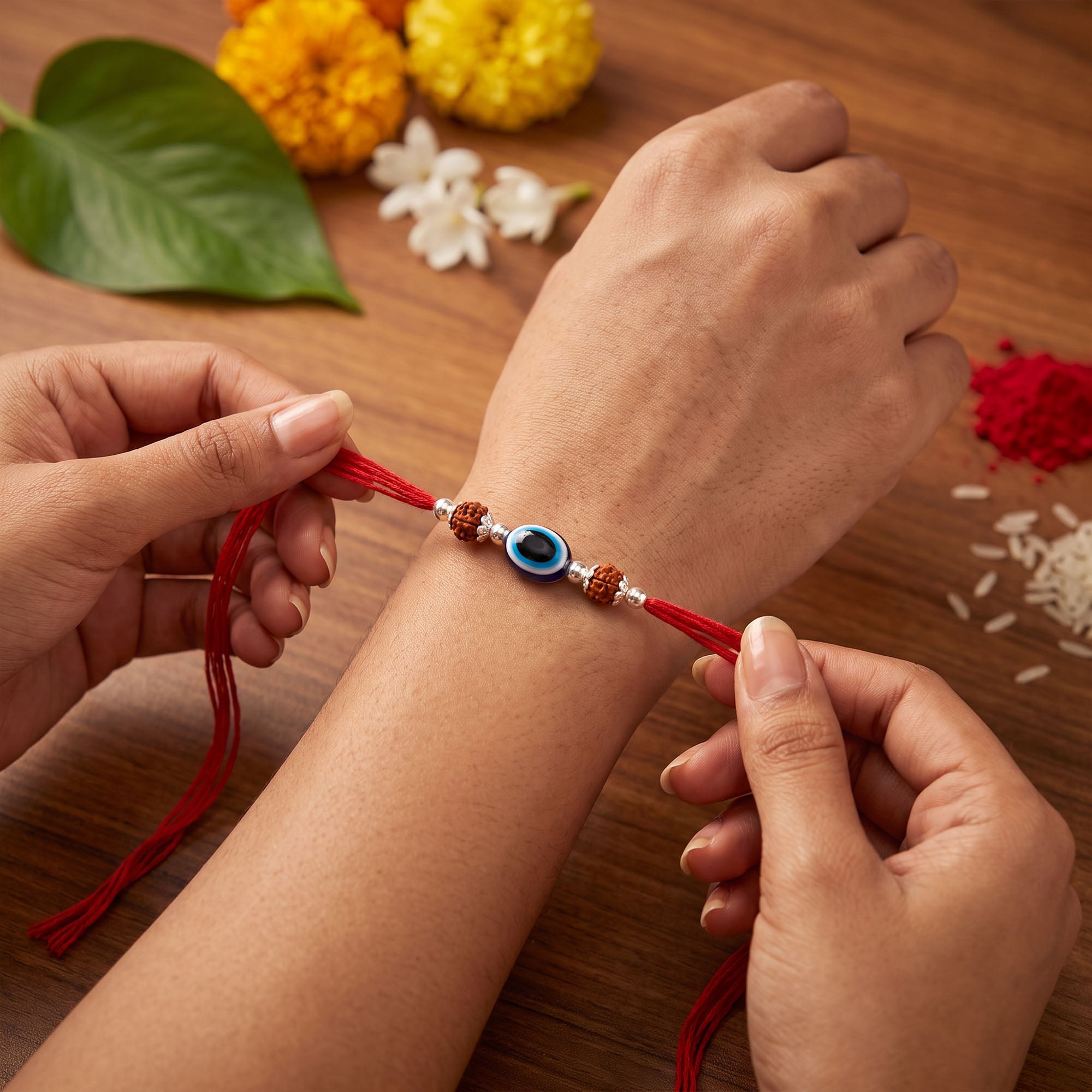 Silver Evil Eye Rudraksha Rakhi
