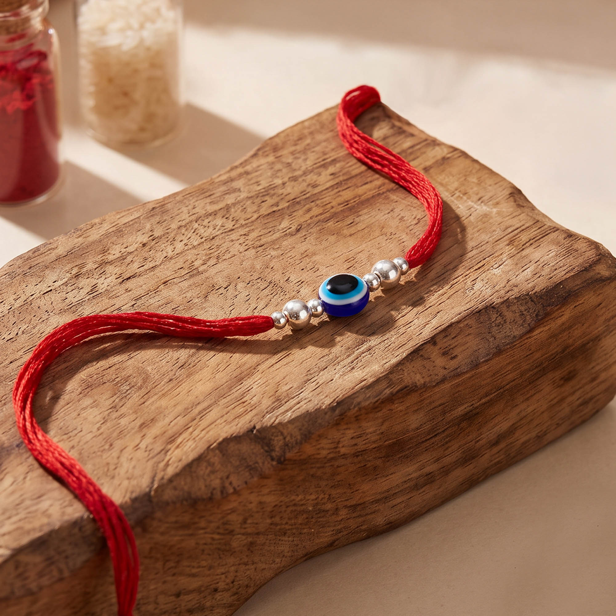 Silver Evil Eye Bead Rakhi