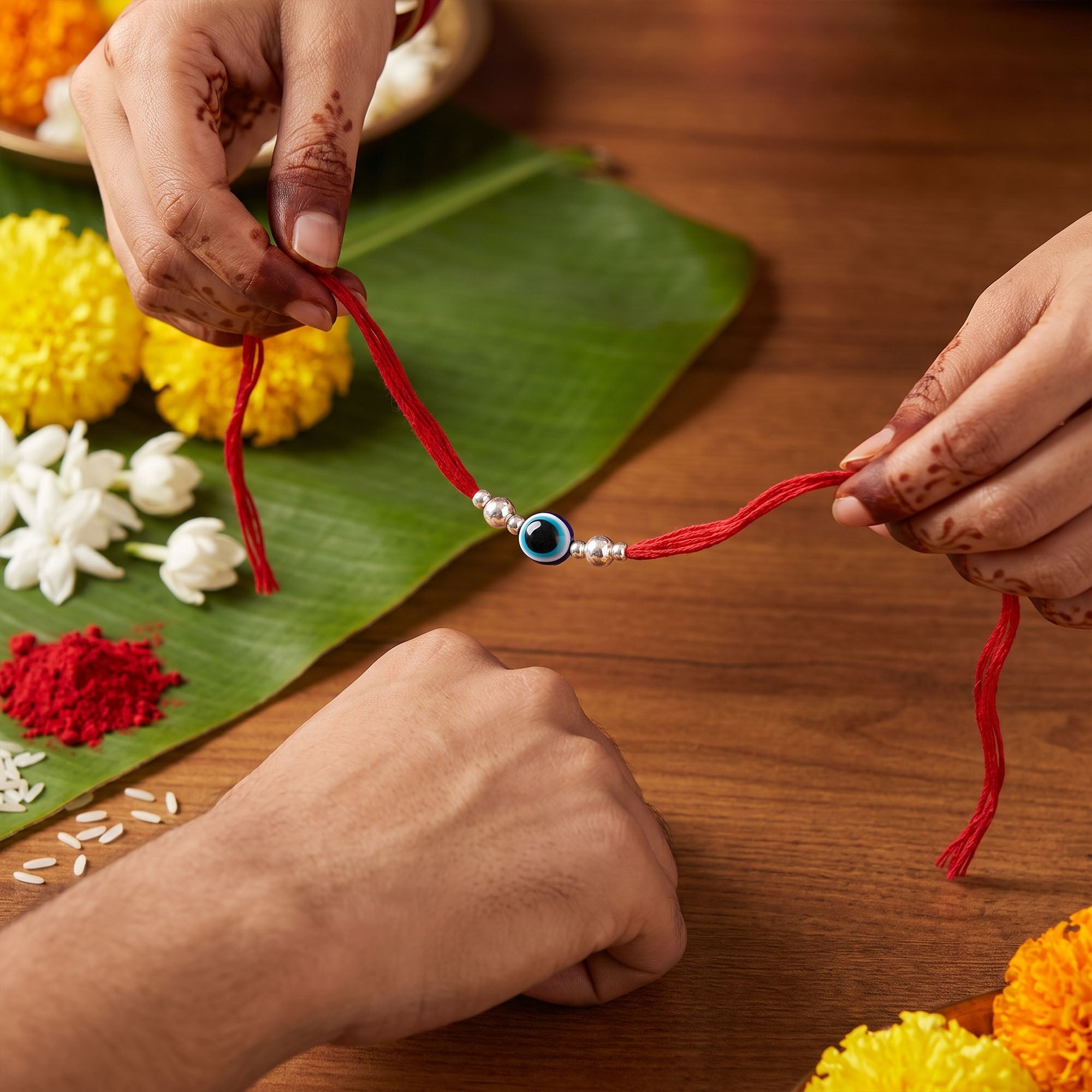 Silver Evil Eye Bead Rakhi