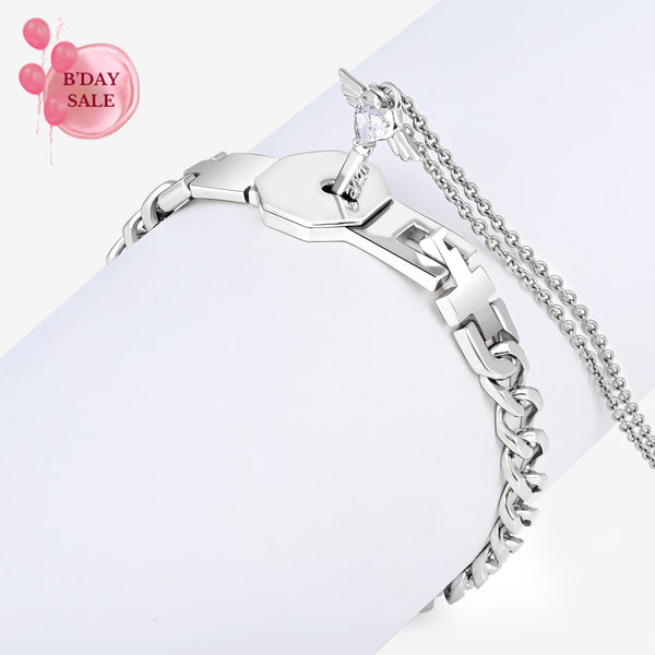 Silver Key & Chain Bracelet Duo - Touch925