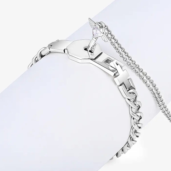 Silver Key & Chain Bracelet Duo