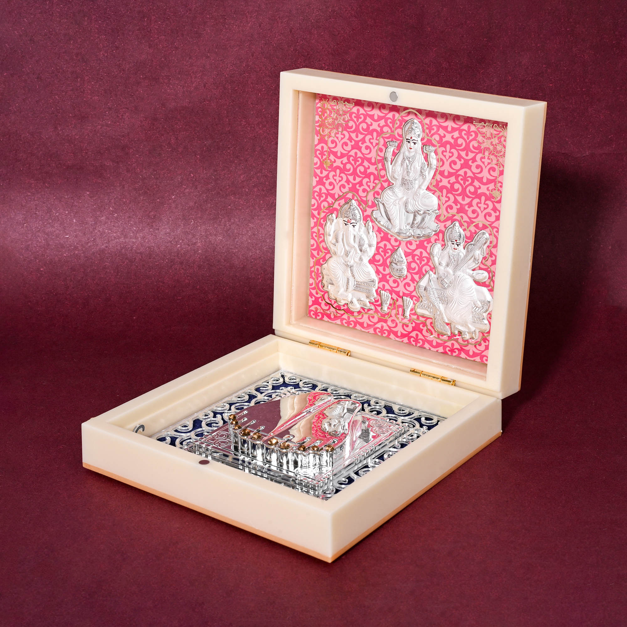 999 Silver Laxmi Ganesh Saraswati Idol Gift Box