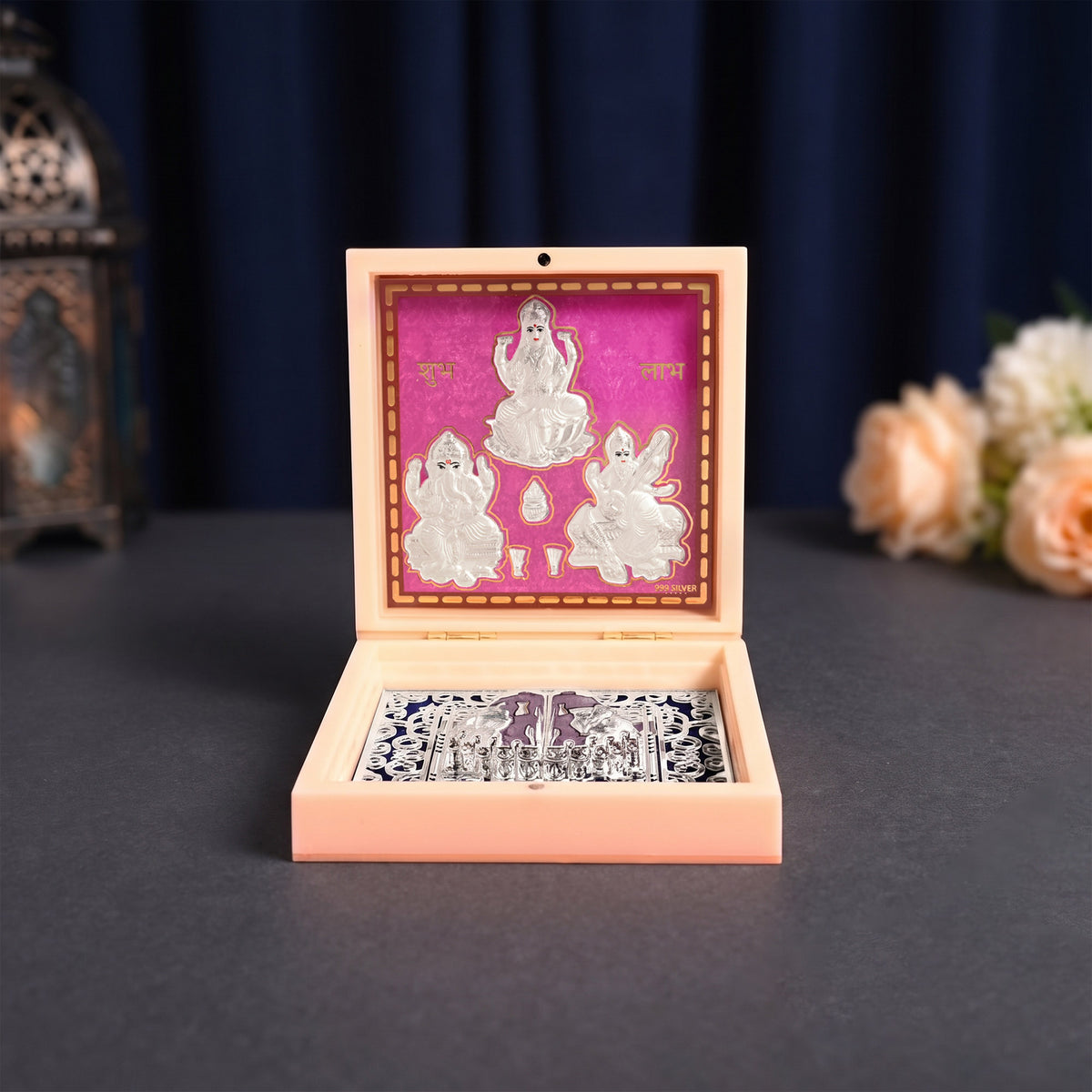 999 Silver Lakshmi Ganesh Saraswati Idol Gift Box