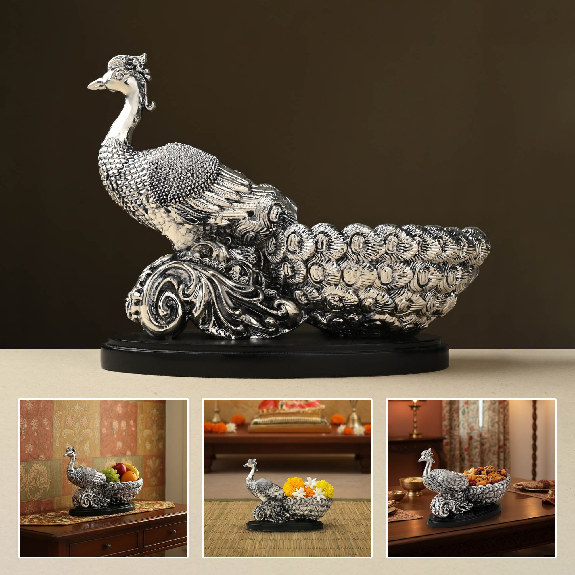 999 Silver Plated Peacock Bowl