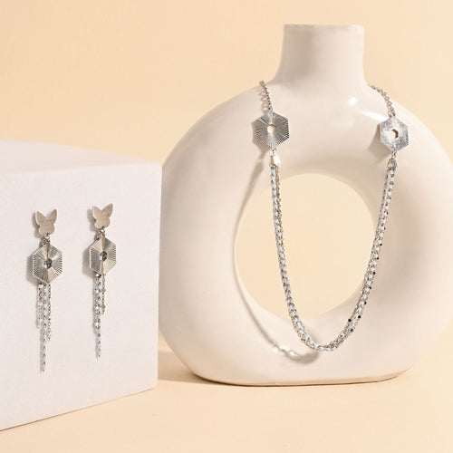 Hexa Flutter Silver Necklace Set