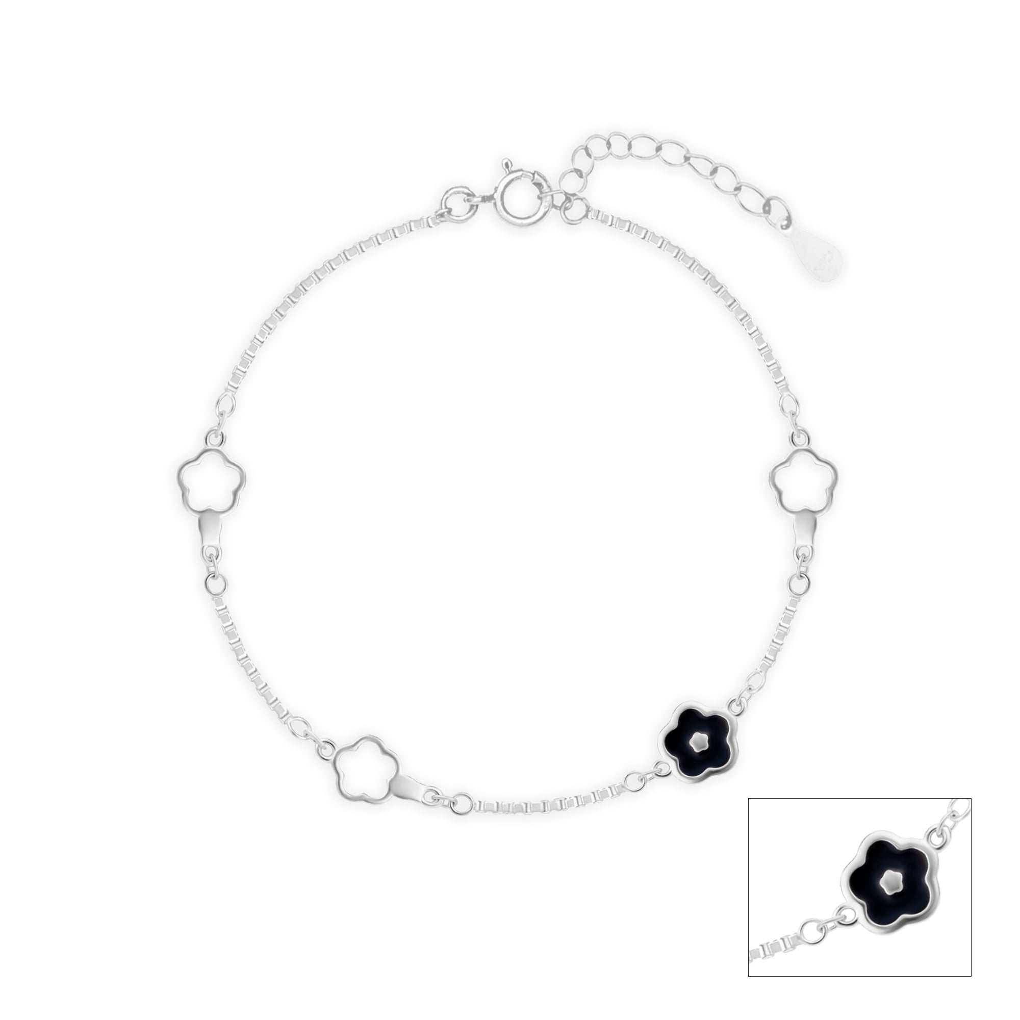 Midnight Bloom Silver Anklet