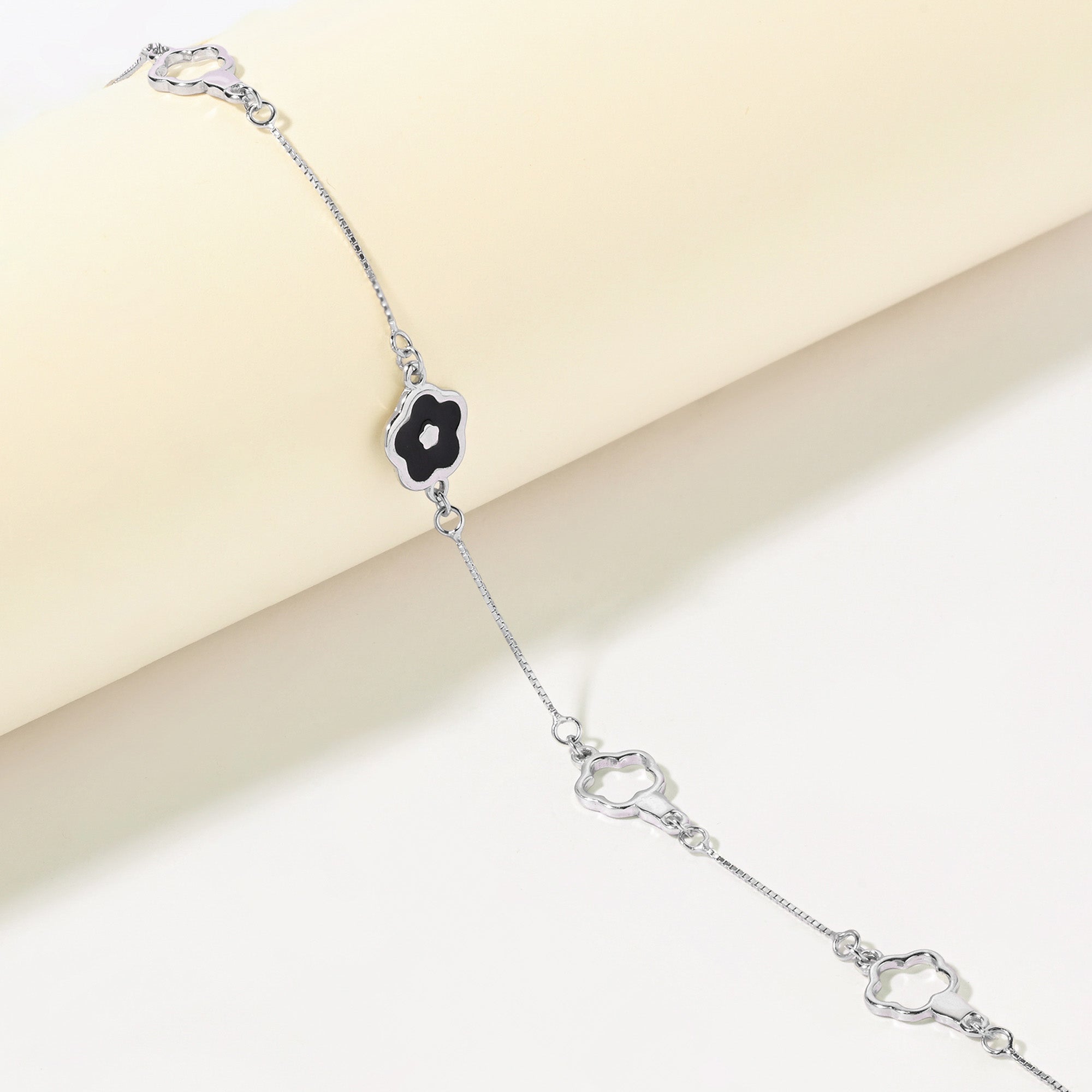 Midnight Bloom Silver Anklet